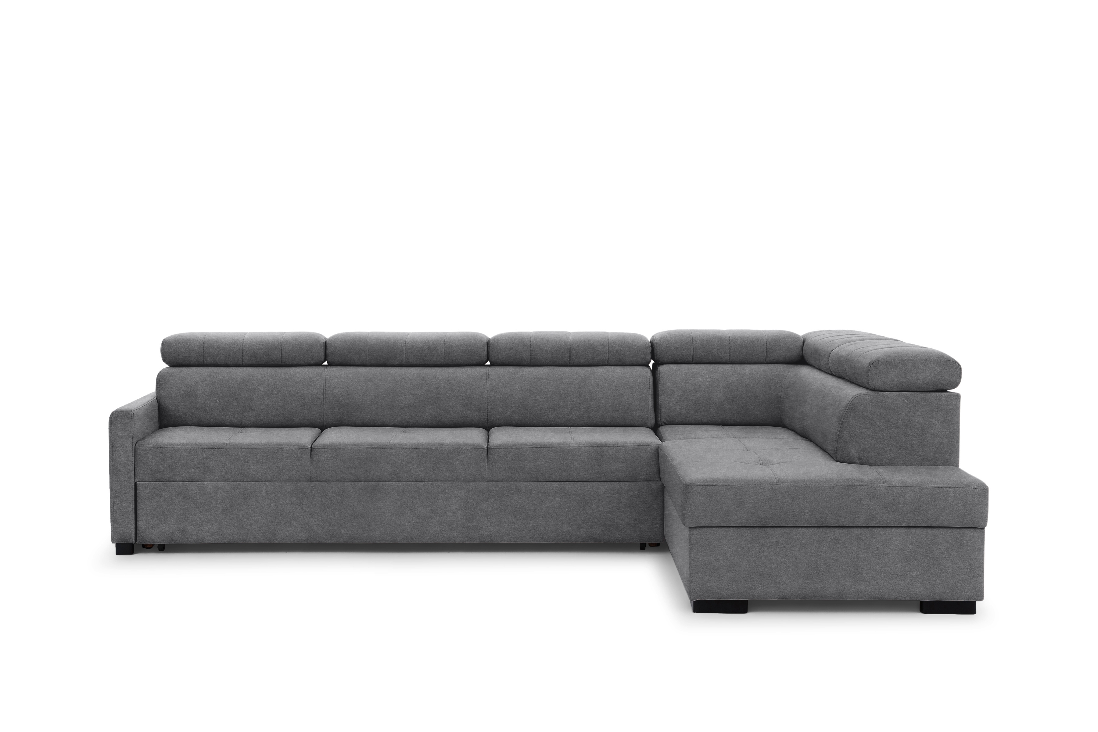 Rozkládací rohová sedací souprava Taremo Maxi pravá – šedá Zetta 304 Rohová sedací souprava Taremo Maxi rozkládací pravá - šedá samet latwoczyszczacy Zetta 304 