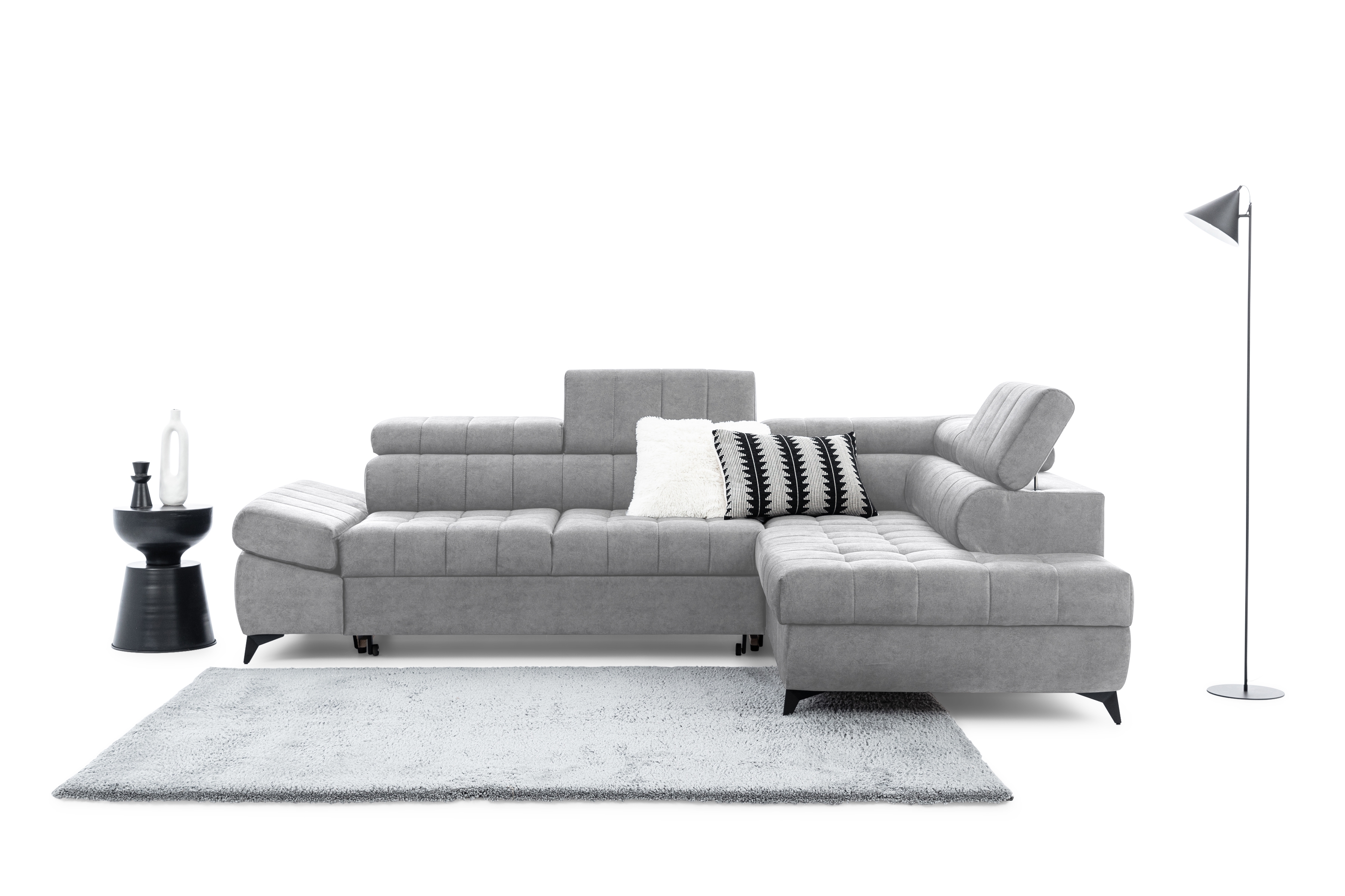 Rohová sedačka Valoris L s rozkladom pravá - sivý ľahko čistiteľný zamat Cloud 81 Rohová sedacia súprava Valoris L s funkciou spánku pravá strana - šedý velúr ľahkočistiaci Cloud 81