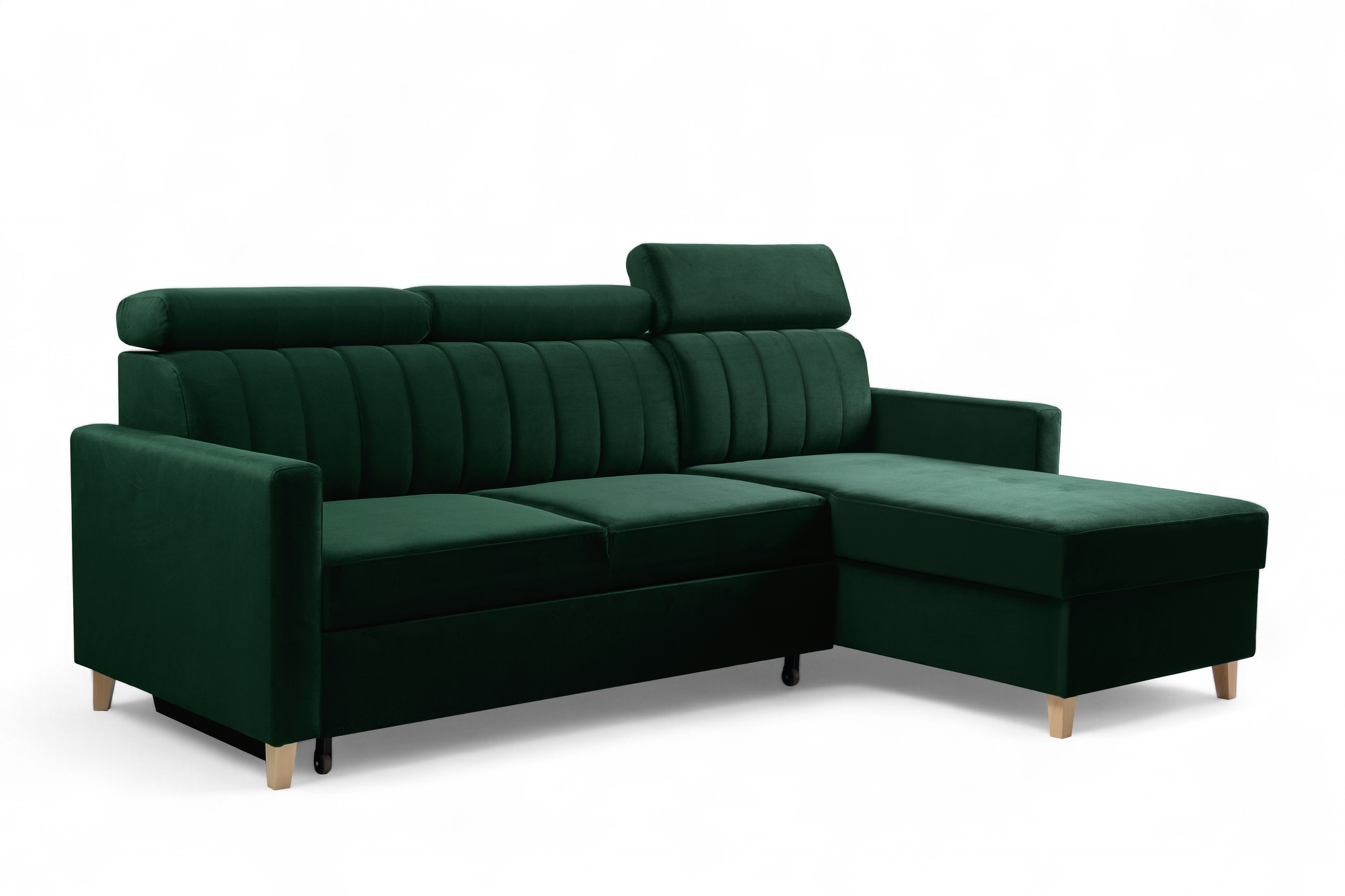 Rozkládací rohová sedací souprava Vario univerzální - zelený samet Bluvel 78 Rohová sedací souprava Vario rozkládací uniwersalny prawo/levá - zelená samet Bluvel 78