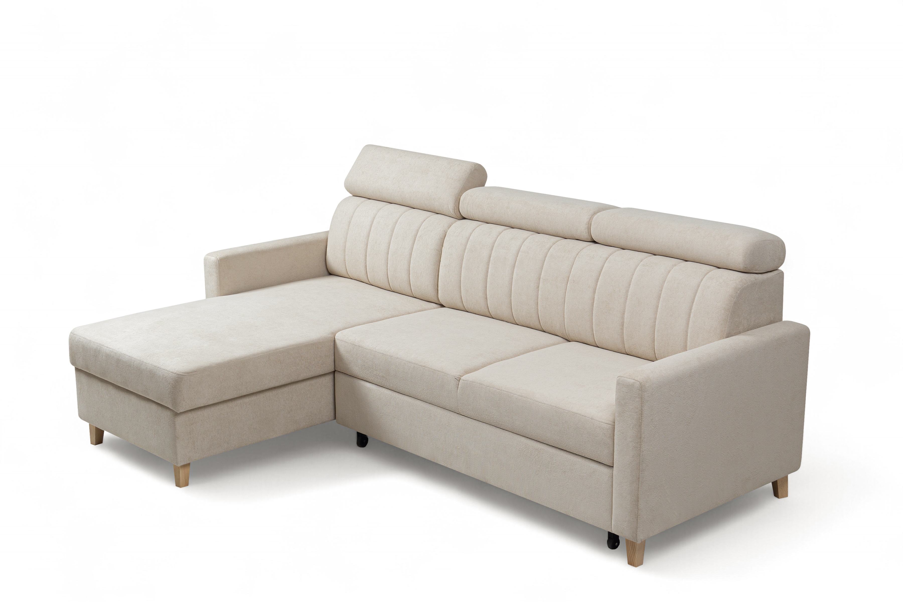 Rohová pohovka Vario s rozkladem univerzální pravolevá - béžová pletenina Freya 210-03 Rohová sedací souprava Vario rozkládací uniwersalny prawo/levá - béžová Pletenina Freya 210-03