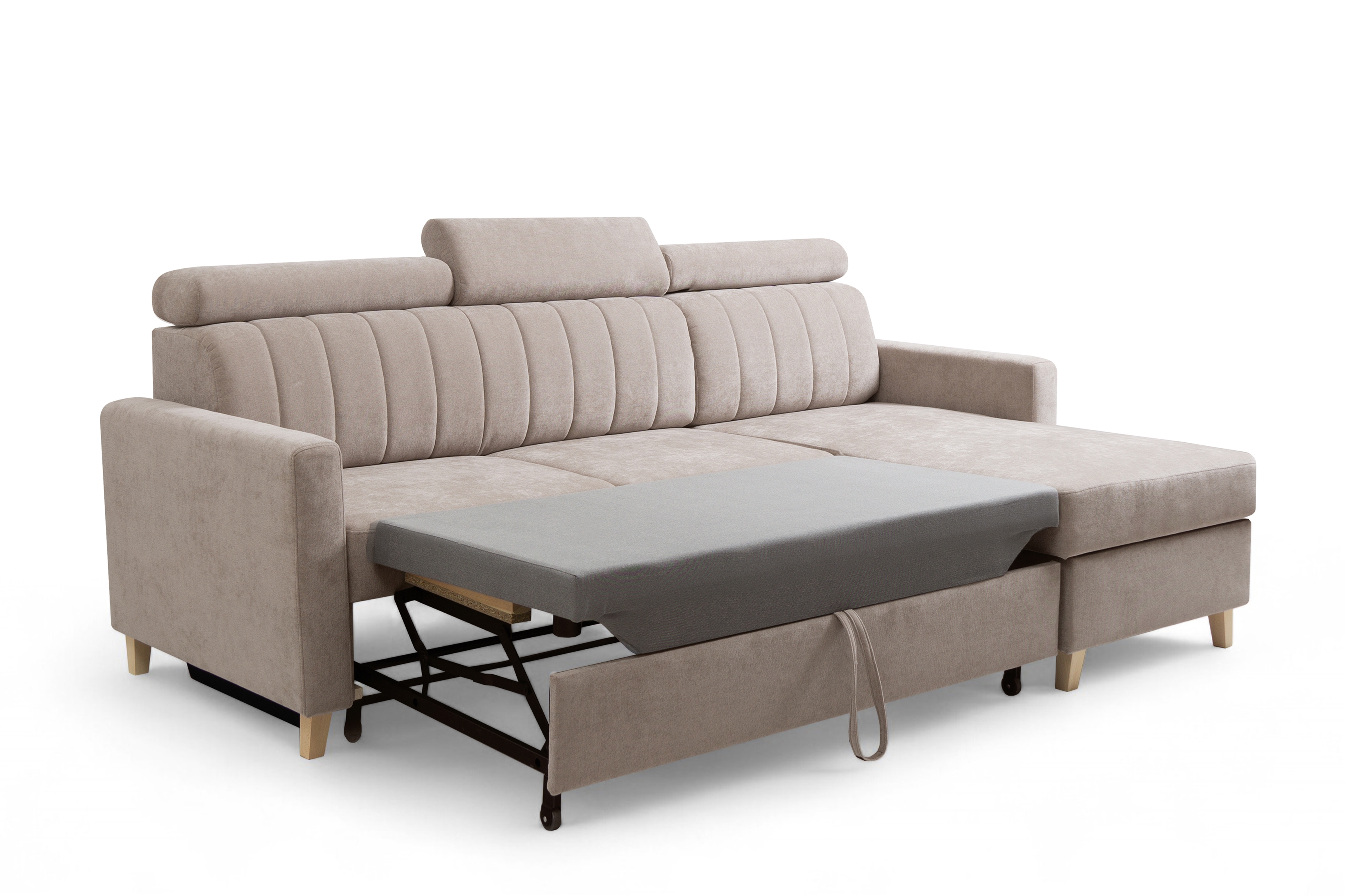 Rozkladacia rohová sedačka Vario univerzálna - béžová žinylka Wind 11 Rohová sedacia súprava Vario s funkciou spánku uniwersalny prawo/Ľavá strana - béžový šenil Wind 11 