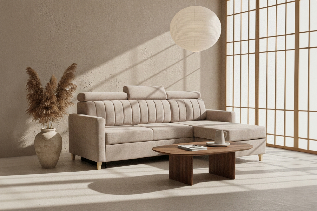 Rozkladacia rohová sedačka Vario univerzálna - béžová žinylka Wind 11 Rohová sedacia súprava Vario s funkciou spánku uniwersalny prawo/Ľavá strana - béžový šenil Wind 11 