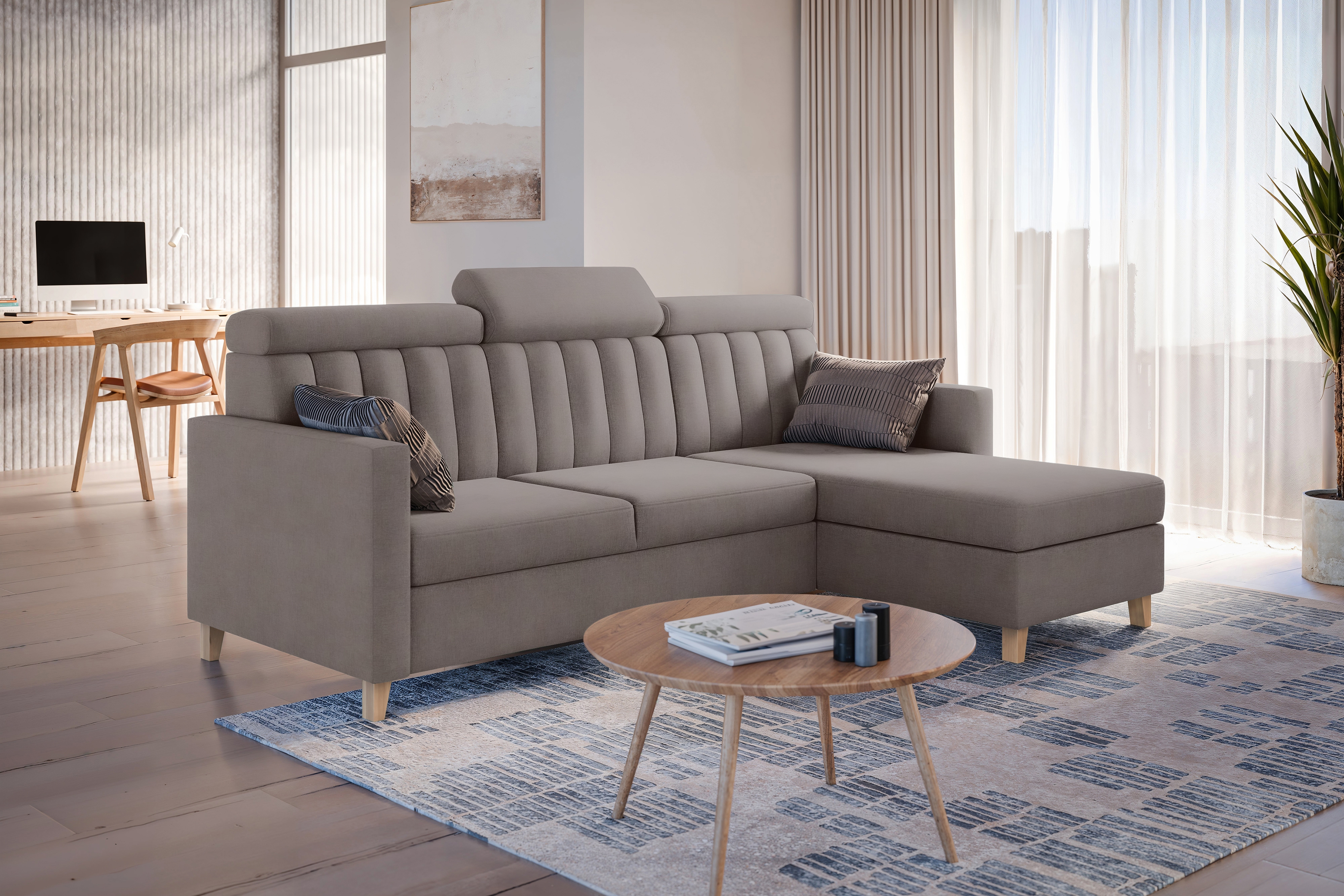 Rohová sedacia súprava Vario s rozkladacou funkciou univerzálna - tmavobéžový zamat Jasmine 25 Rohová sedacia súprava Vario s funkciou spánku uniwersalny prawo/Ľavá strana - tmavobéžová velúr Jasmine 25 