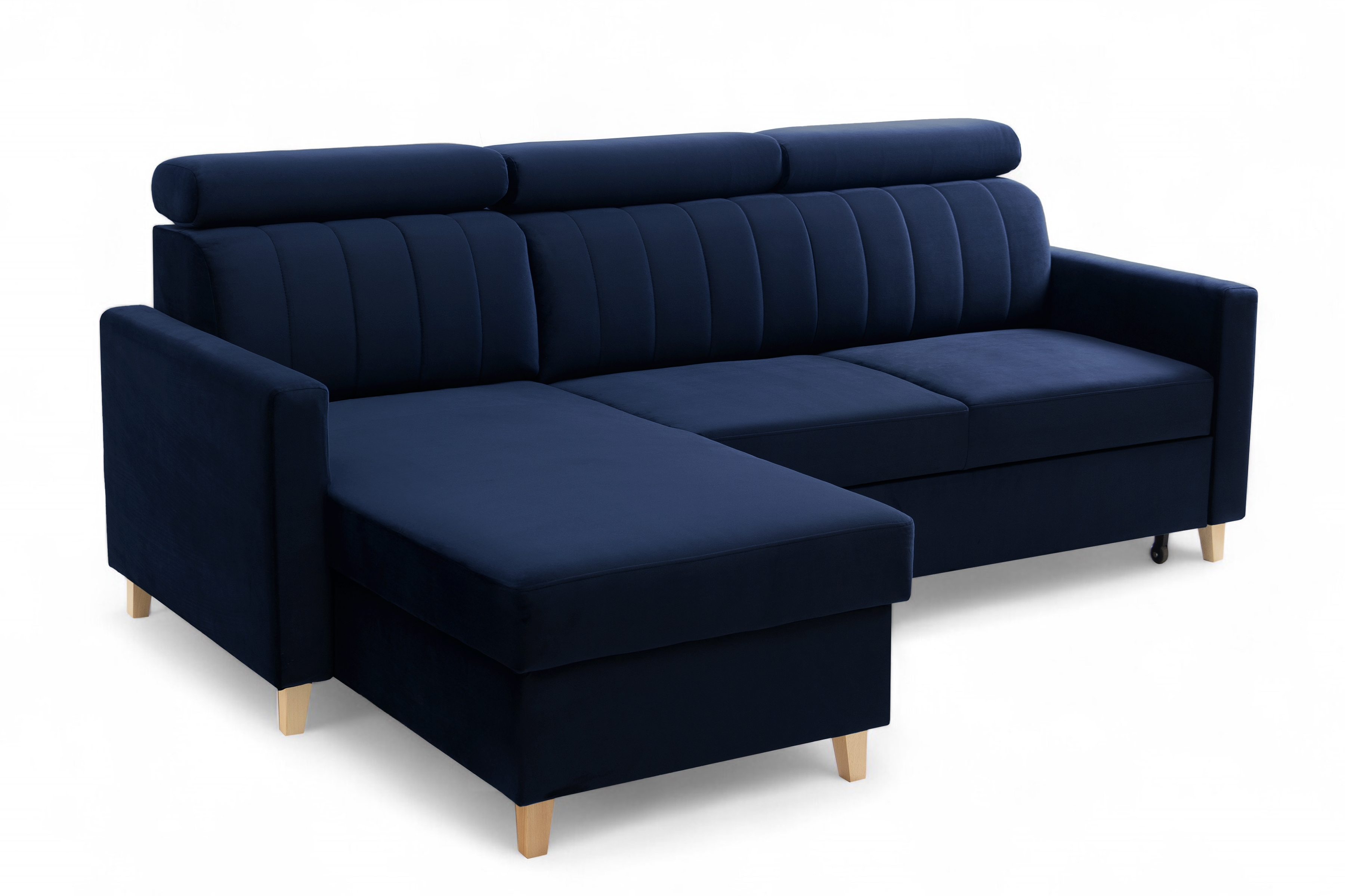 Rozkladacia rohová sedacia súprava Vario univerzálna – tmavomodrý zamat Bluvel 86 Rohová sedacia súprava Vario s funkciou spánku uniwersalny prawo/Ľavá strana - námornícka modrá velúr Bluvel 86