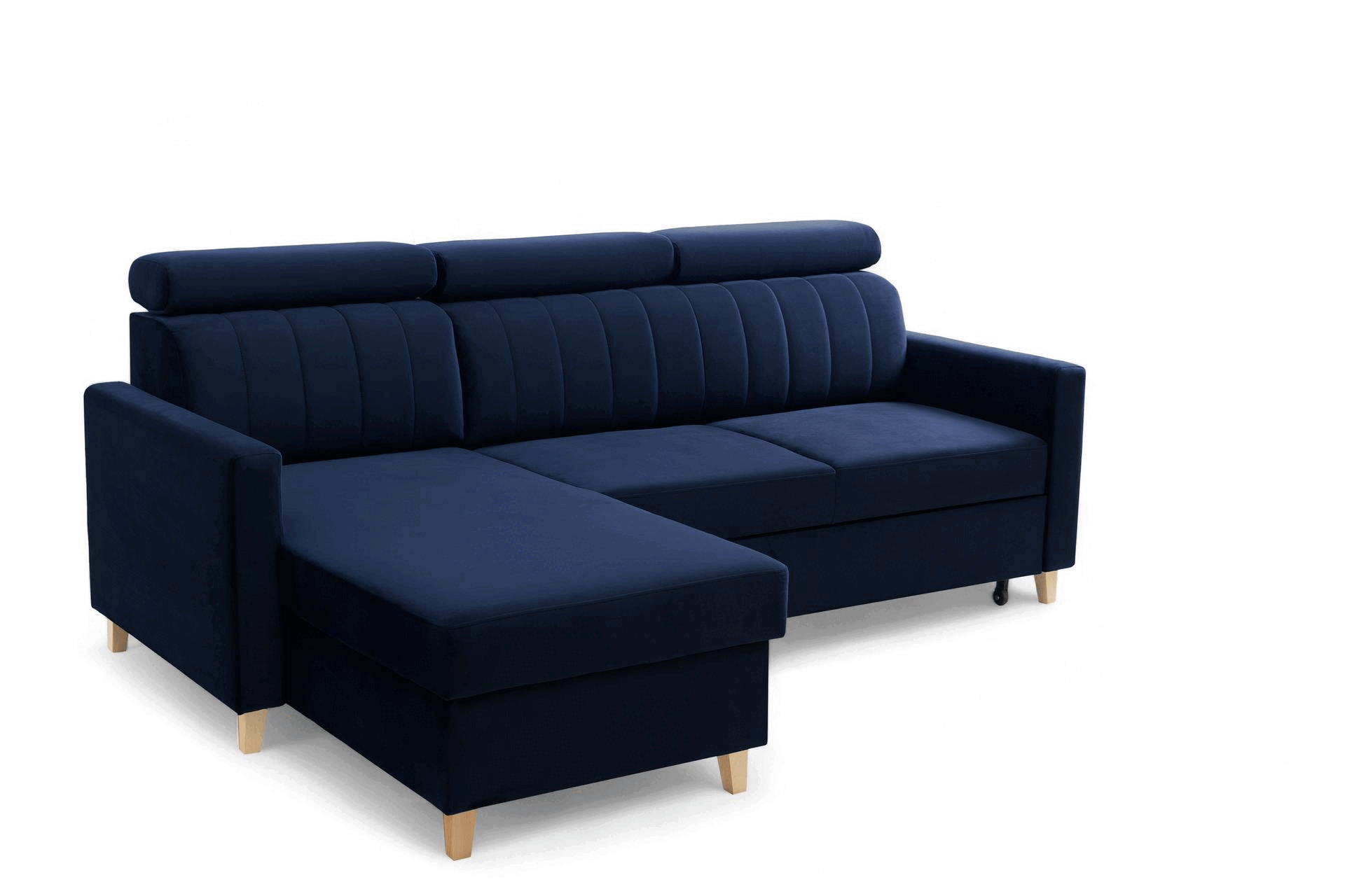 Rozkladacia rohová sedacia súprava Vario univerzálna – tmavomodrý zamat Bluvel 86 Rohová sedacia súprava Vario s funkciou spánku uniwersalny prawo/Ľavá strana - námornícka modrá velúr Bluvel 86