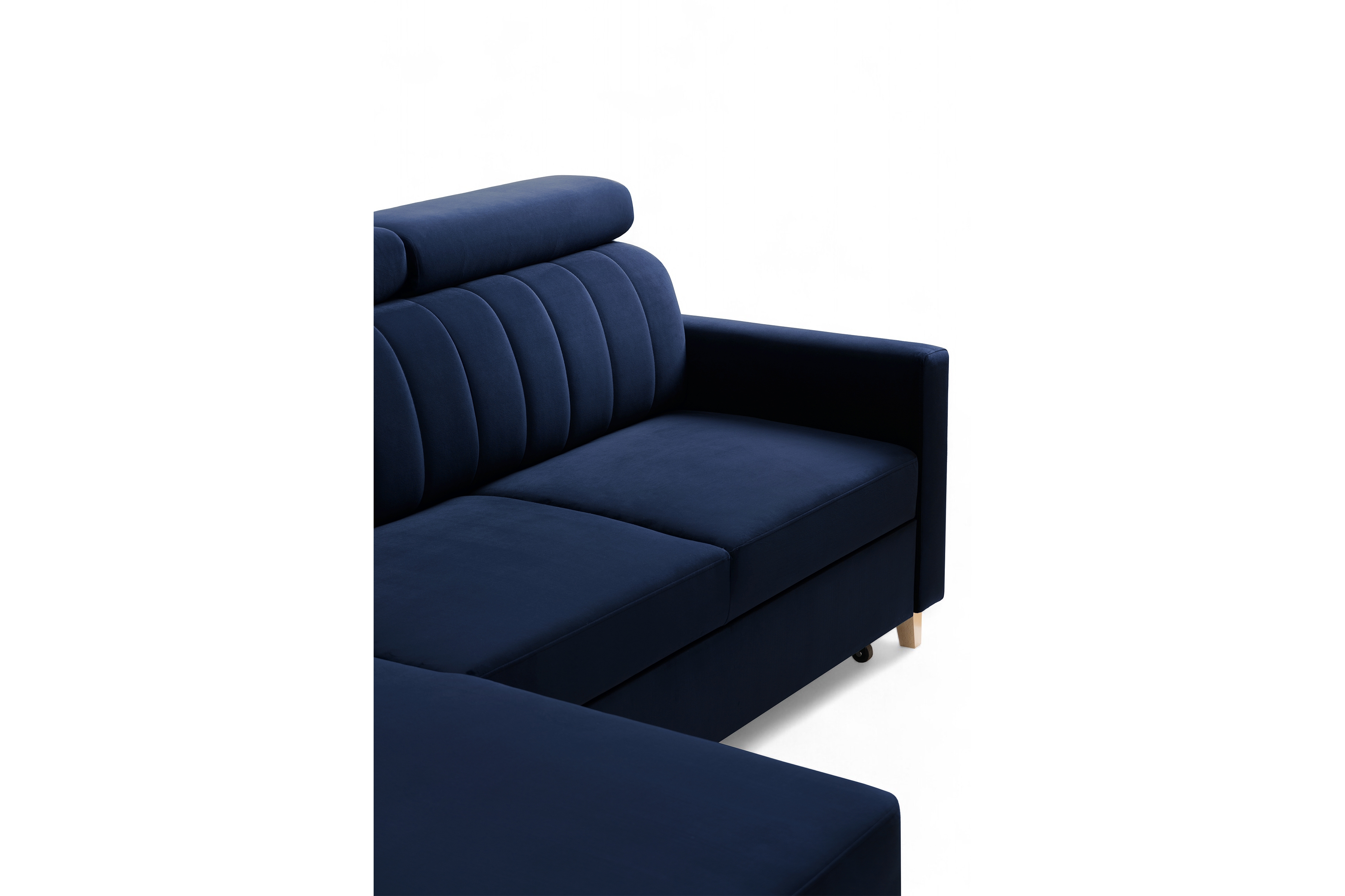 Rozkladacia rohová sedacia súprava Vario univerzálna – tmavomodrý zamat Bluvel 86 Rohová sedacia súprava Vario s funkciou spánku uniwersalny prawo/Ľavá strana - námornícka modrá velúr Bluvel 86