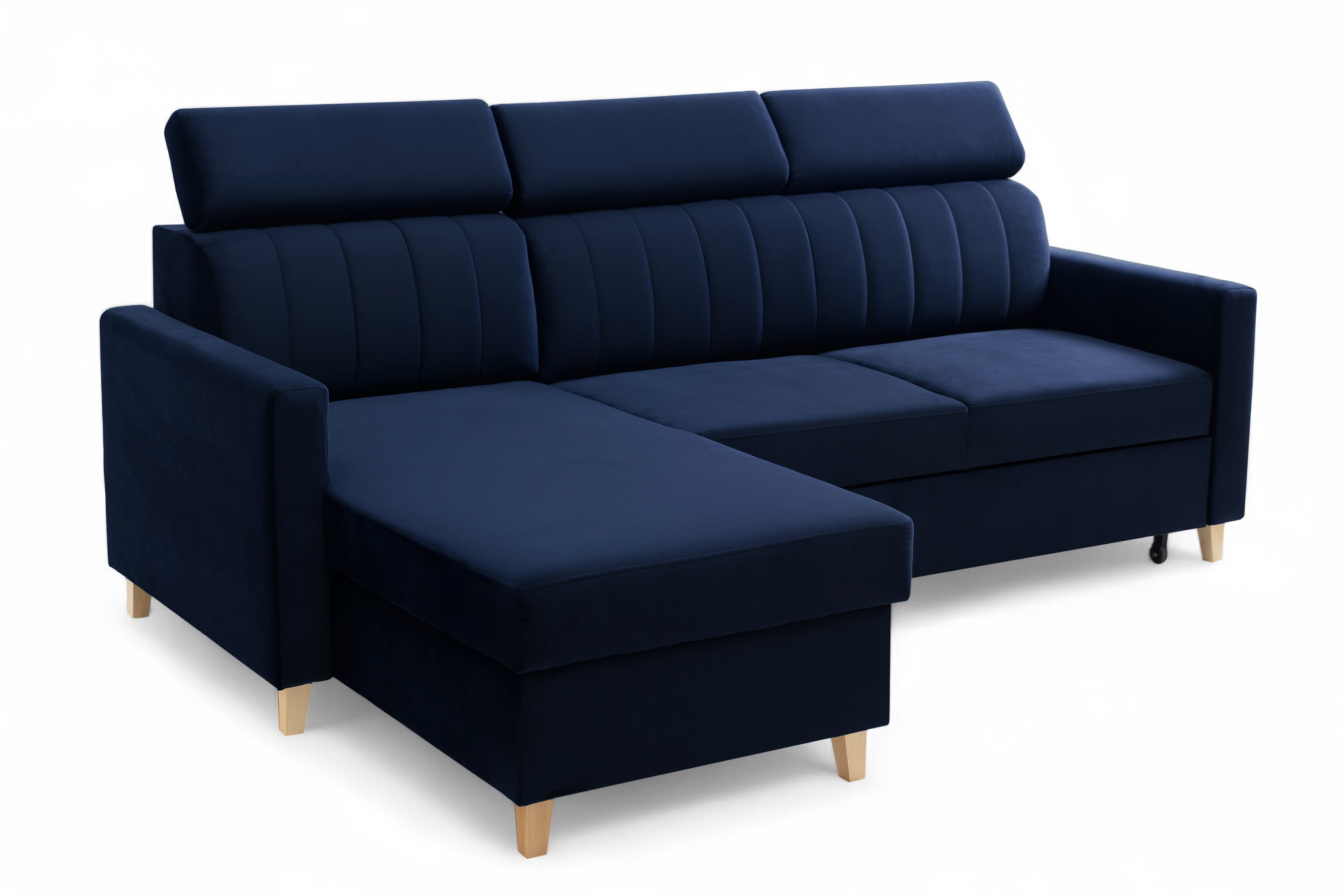 Rozkladacia rohová sedacia súprava Vario univerzálna – tmavomodrý zamat Bluvel 86 Rohová sedacia súprava Vario s funkciou spánku uniwersalny prawo/Ľavá strana - námornícka modrá velúr Bluvel 86