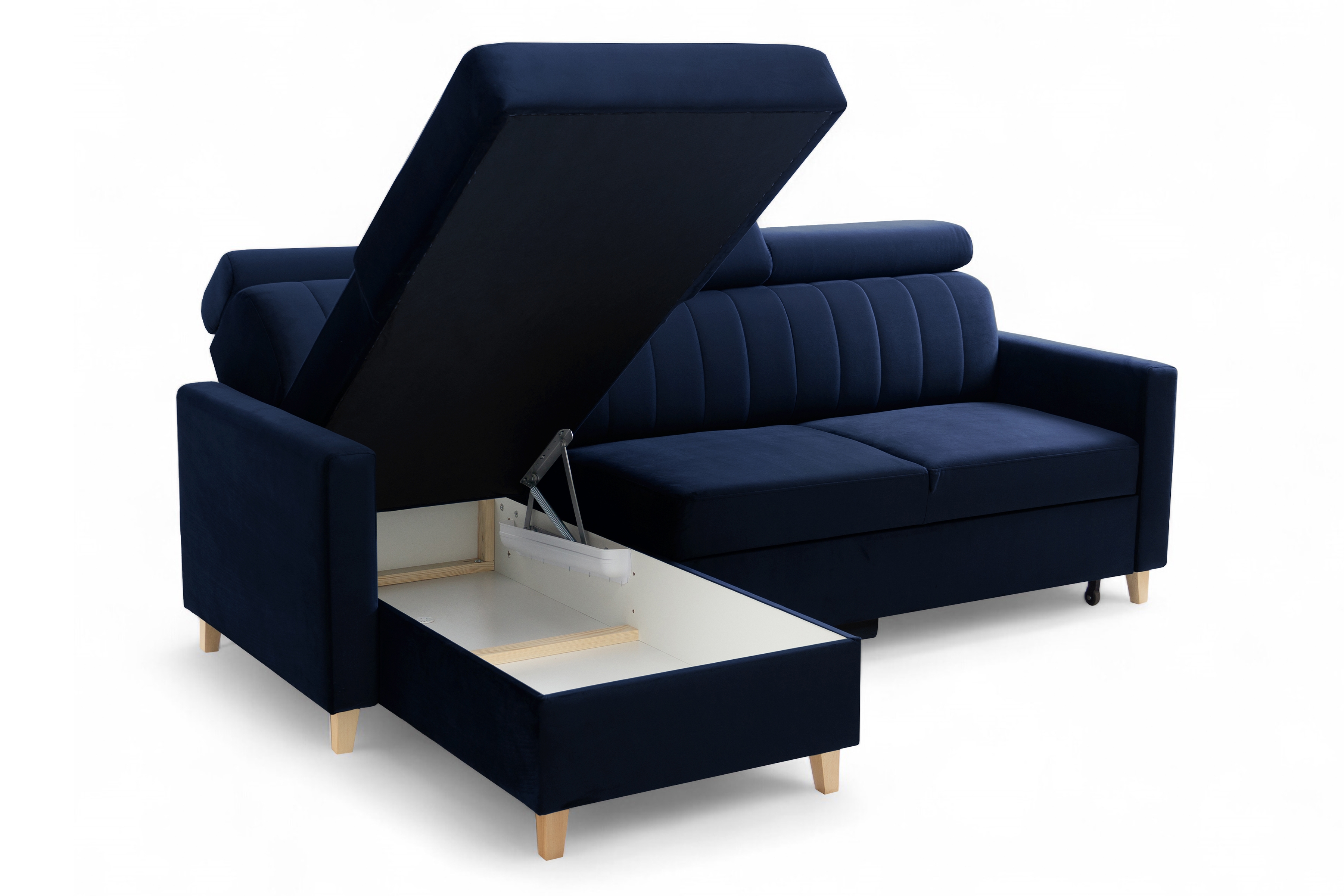 Rozkladacia rohová sedacia súprava Vario univerzálna – tmavomodrý zamat Bluvel 86 Rohová sedacia súprava Vario s funkciou spánku uniwersalny prawo/Ľavá strana - námornícka modrá velúr Bluvel 86