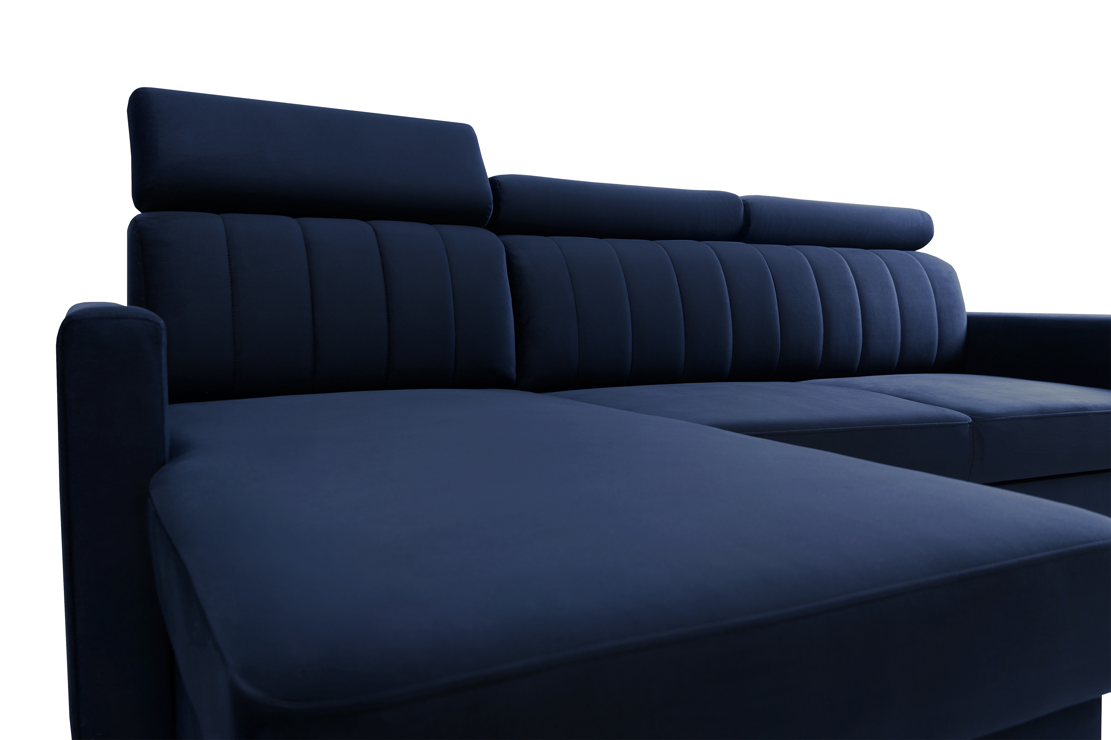 Rozkladacia rohová sedacia súprava Vario univerzálna – tmavomodrý zamat Bluvel 86 Rohová sedacia súprava Vario s funkciou spánku uniwersalny prawo/Ľavá strana - námornícka modrá velúr Bluvel 86