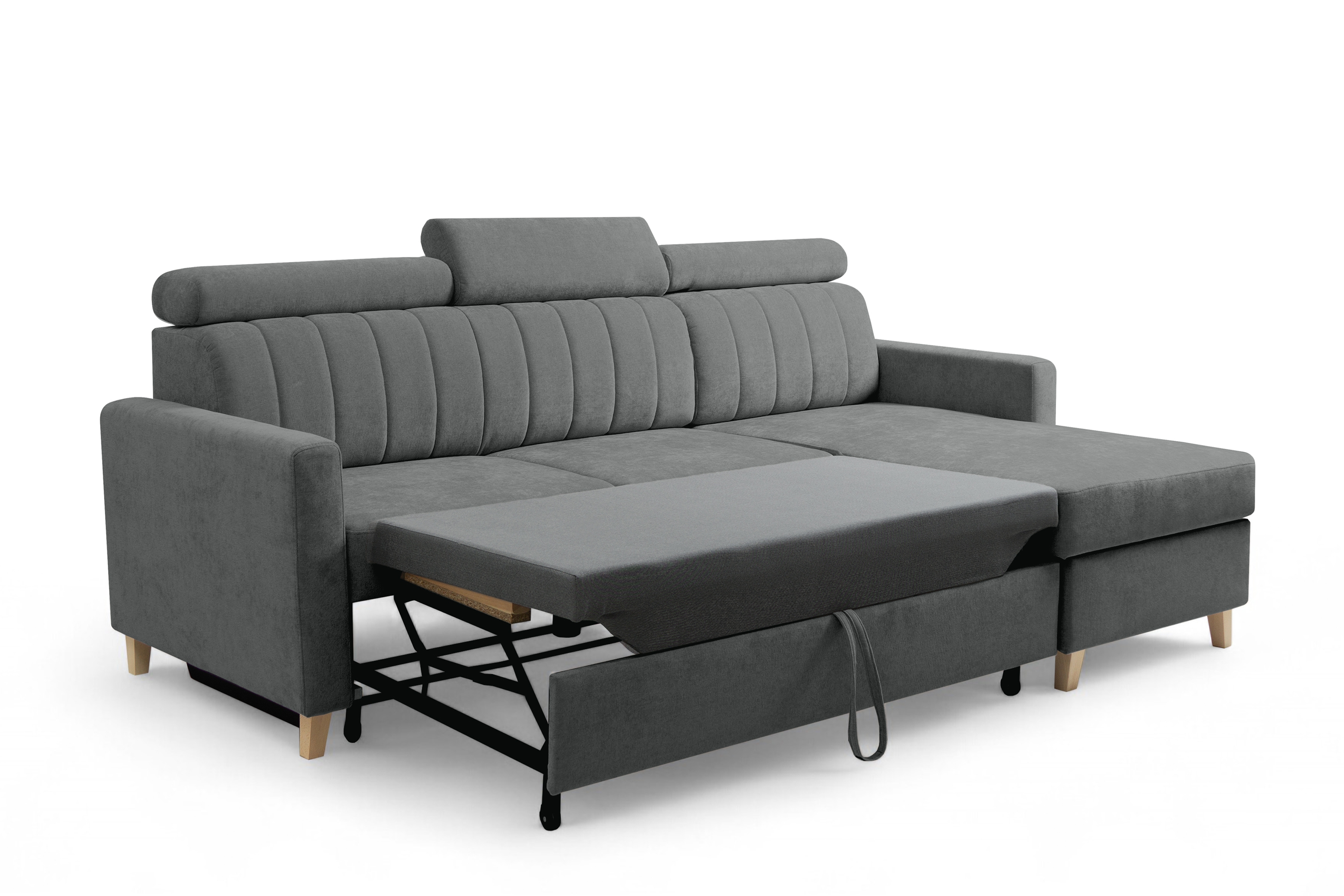 Rozkladacia rohová sedačka Vario univerzálna - sivá žinylka Wind 89 Rohová sedacia súprava Vario s funkciou spánku uniwersalny prawo/Ľavá strana - šedý šenil Wind 89