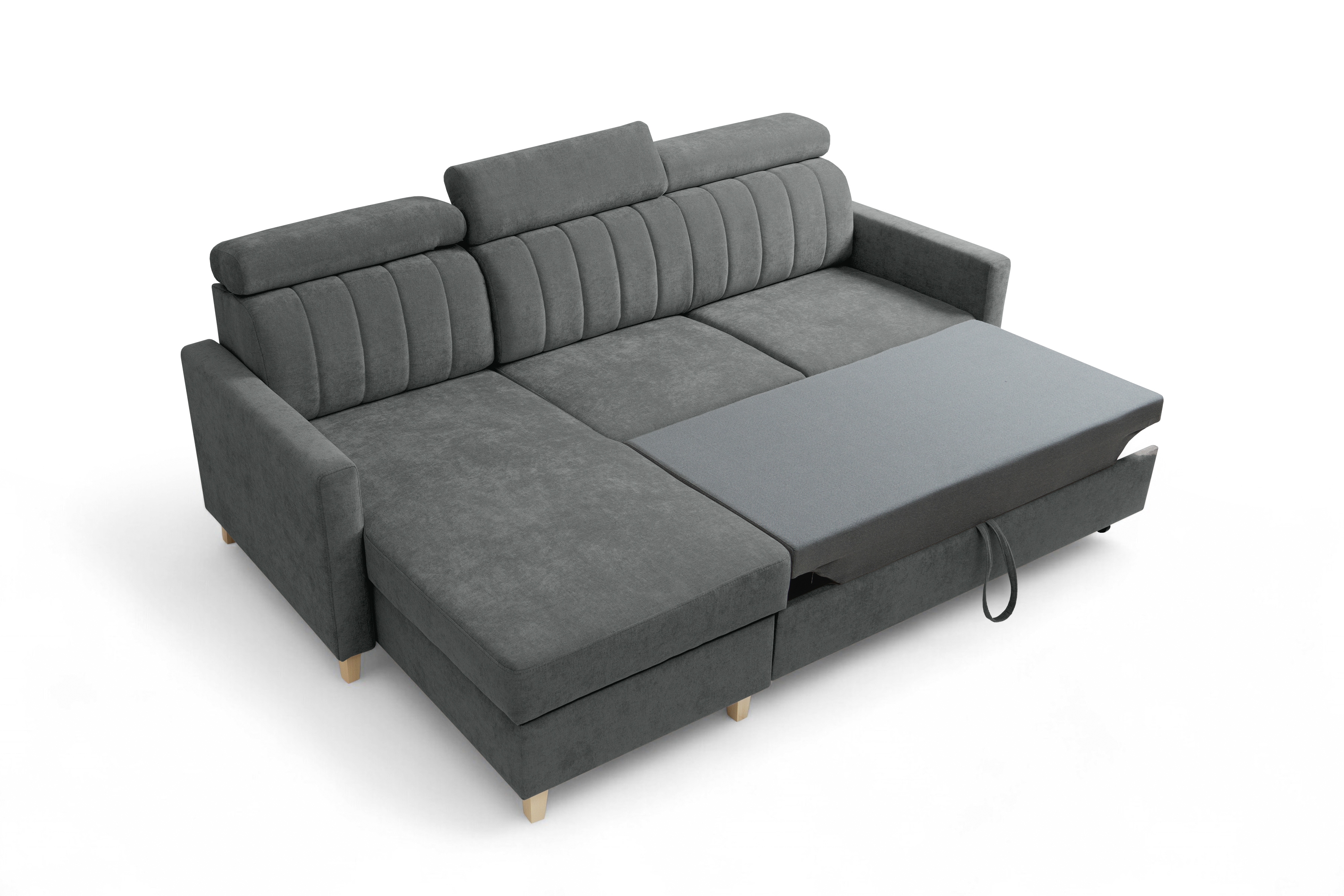 Rozkladacia rohová sedačka Vario univerzálna - sivá žinylka Wind 89 Rohová sedacia súprava Vario s funkciou spánku uniwersalny prawo/Ľavá strana - šedý šenil Wind 89