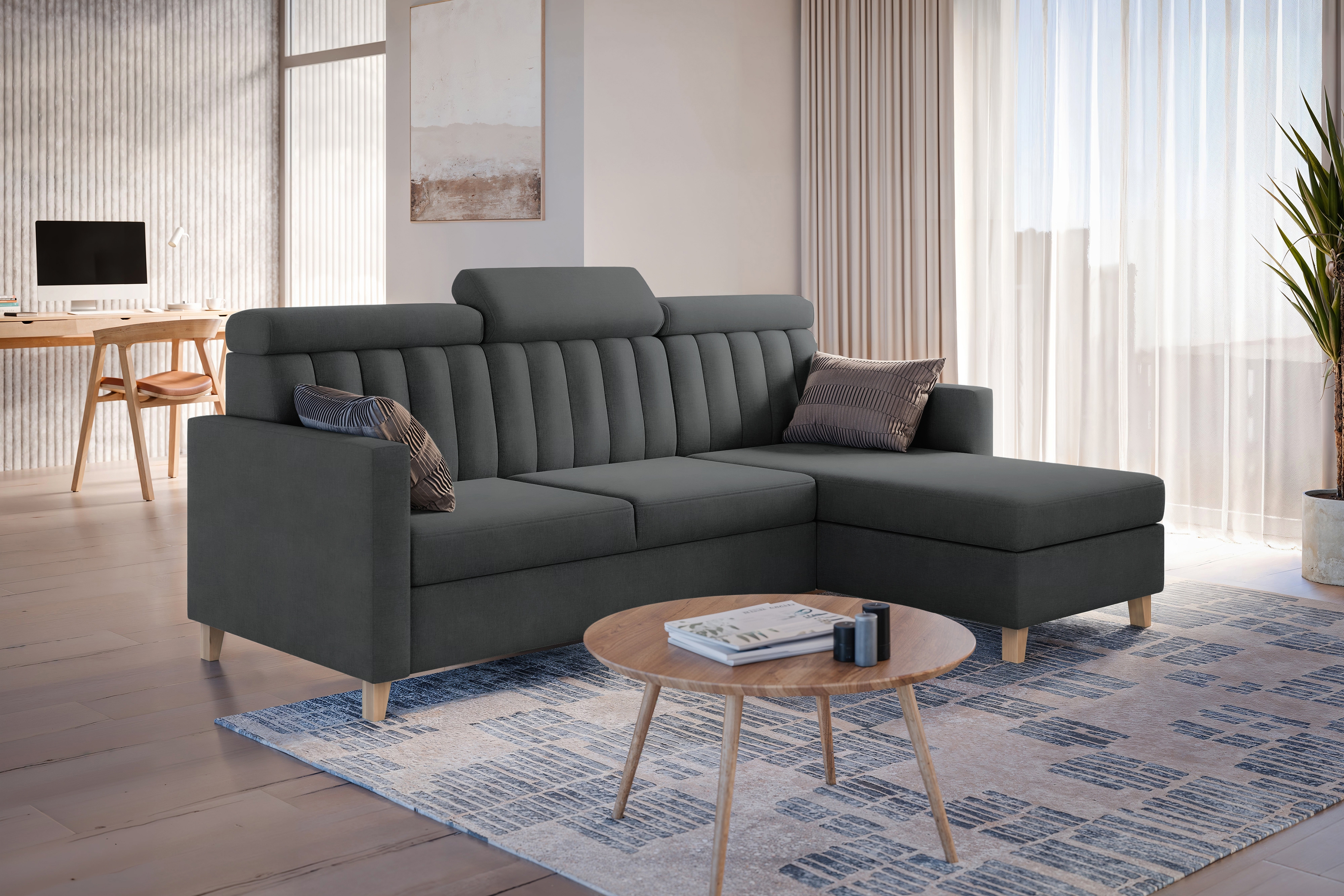 Rohová sedacia súprava Vario s rozkladacou funkciou univerzálna - sivý zamat Jasmine 96 Rohová sedacia súprava Vario s funkciou spánku uniwersalny prawo/Ľavá strana - šedý velúr Jasmine 96