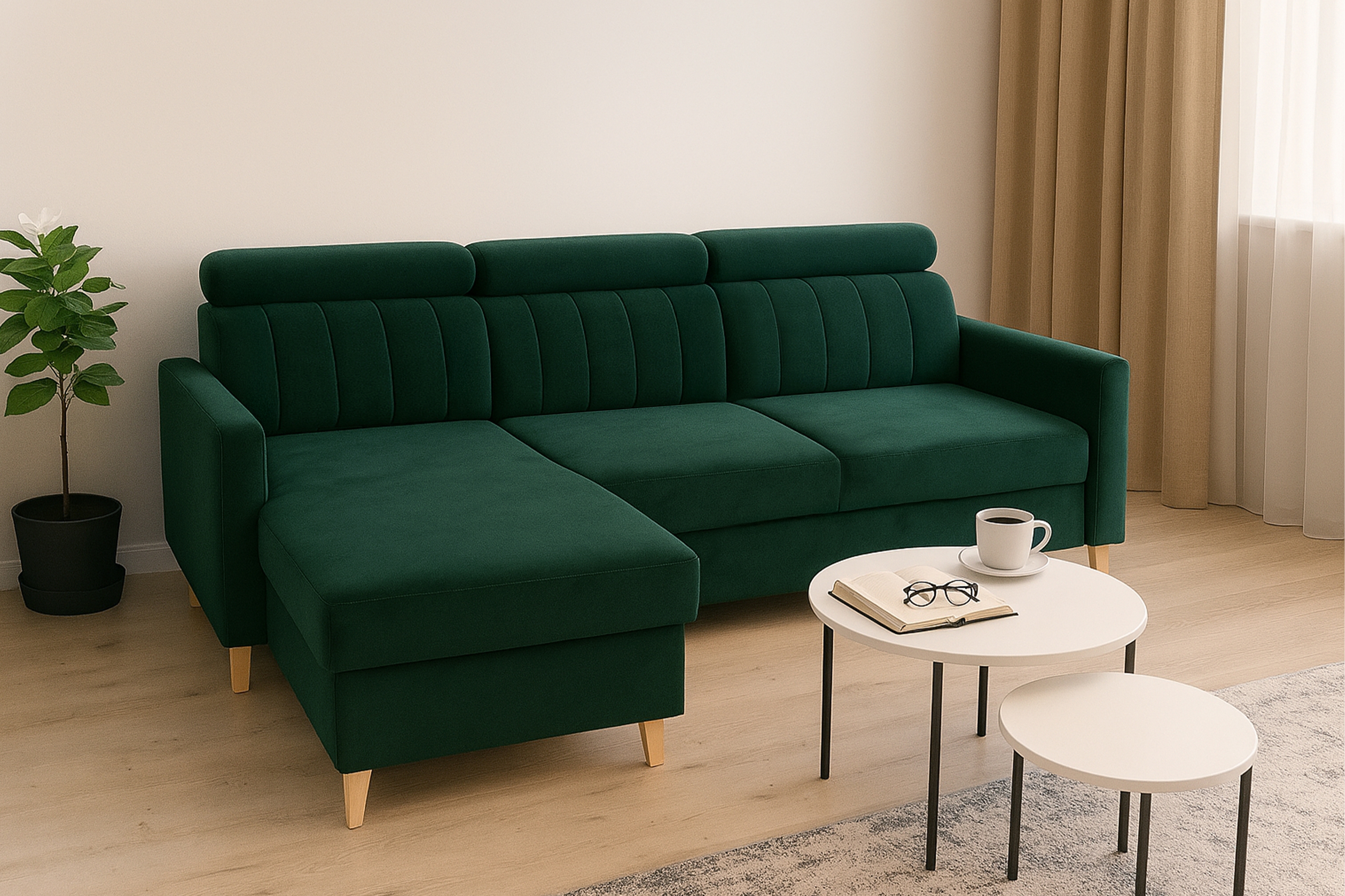 Rozkladacia rohová sedačka Vario univerzálna - zelený velúr Bluvel 78 Rohová sedacia súprava Vario s funkciou spánku uniwersalny prawo/Ľavá strana - Zelený velúr Bluvel 78