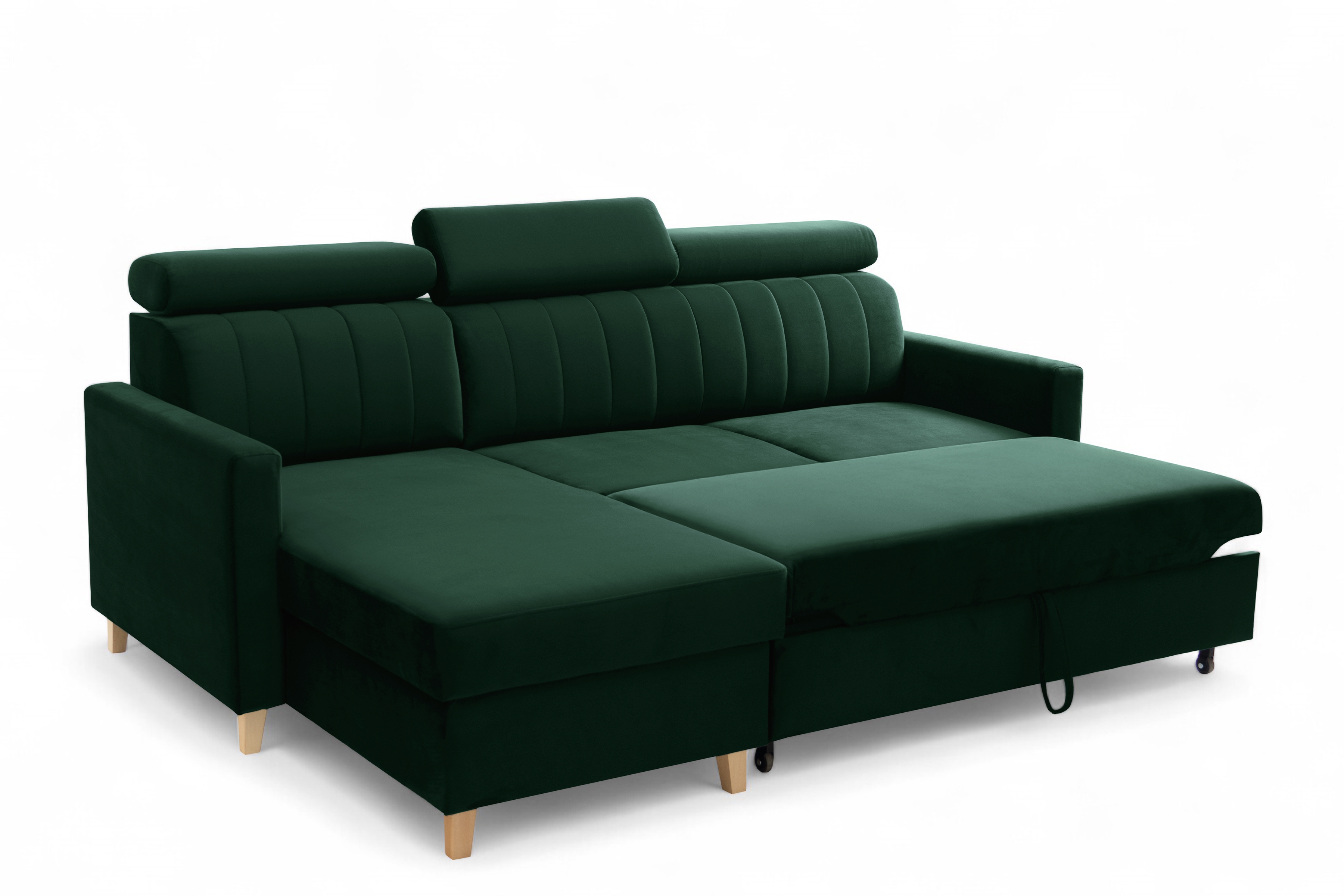 Rozkladacia rohová sedačka Vario univerzálna - zelený velúr Bluvel 78 Rohová sedacia súprava Vario s funkciou spánku uniwersalny prawo/Ľavá strana - Zelený velúr Bluvel 78