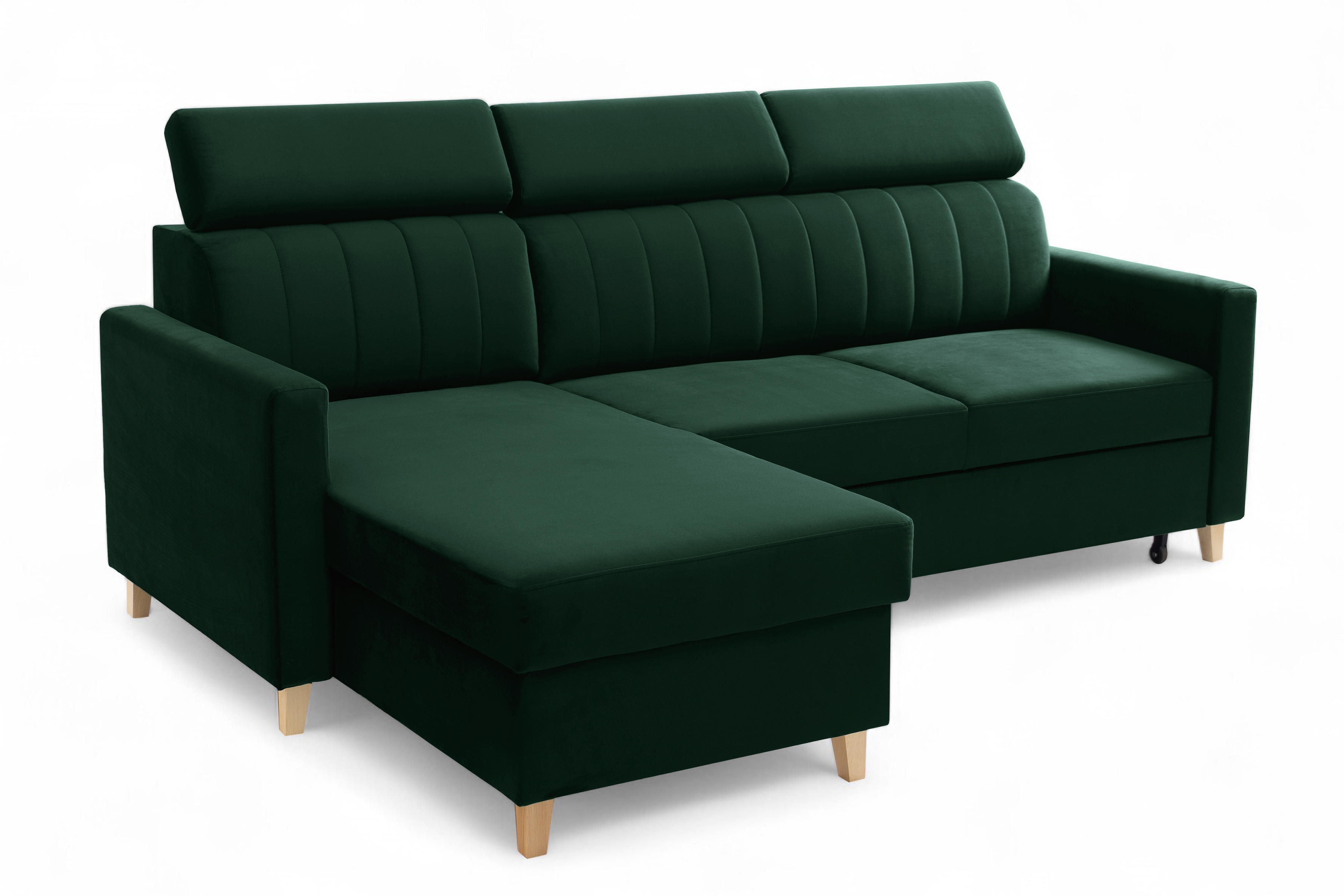 Rozkladacia rohová sedačka Vario univerzálna - zelený velúr Bluvel 78 Rohová sedacia súprava Vario s funkciou spánku uniwersalny prawo/Ľavá strana - Zelený velúr Bluvel 78