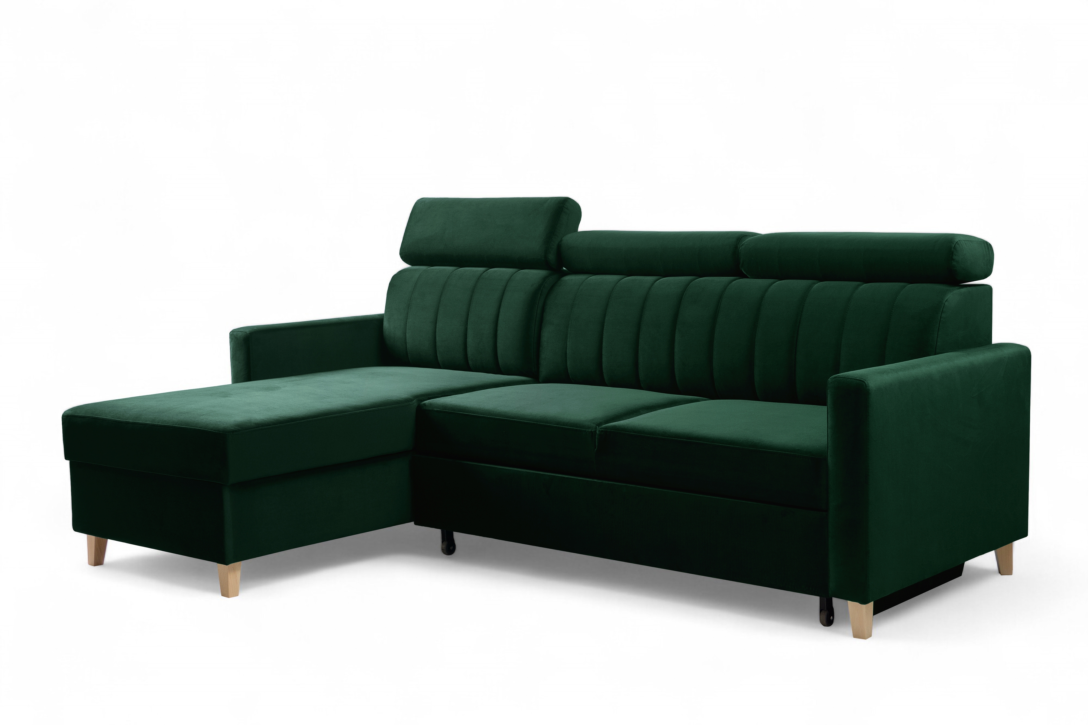 Rozkladacia rohová sedačka Vario univerzálna - zelený velúr Bluvel 78 Rohová sedacia súprava Vario s funkciou spánku uniwersalny prawo/Ľavá strana - Zelený velúr Bluvel 78