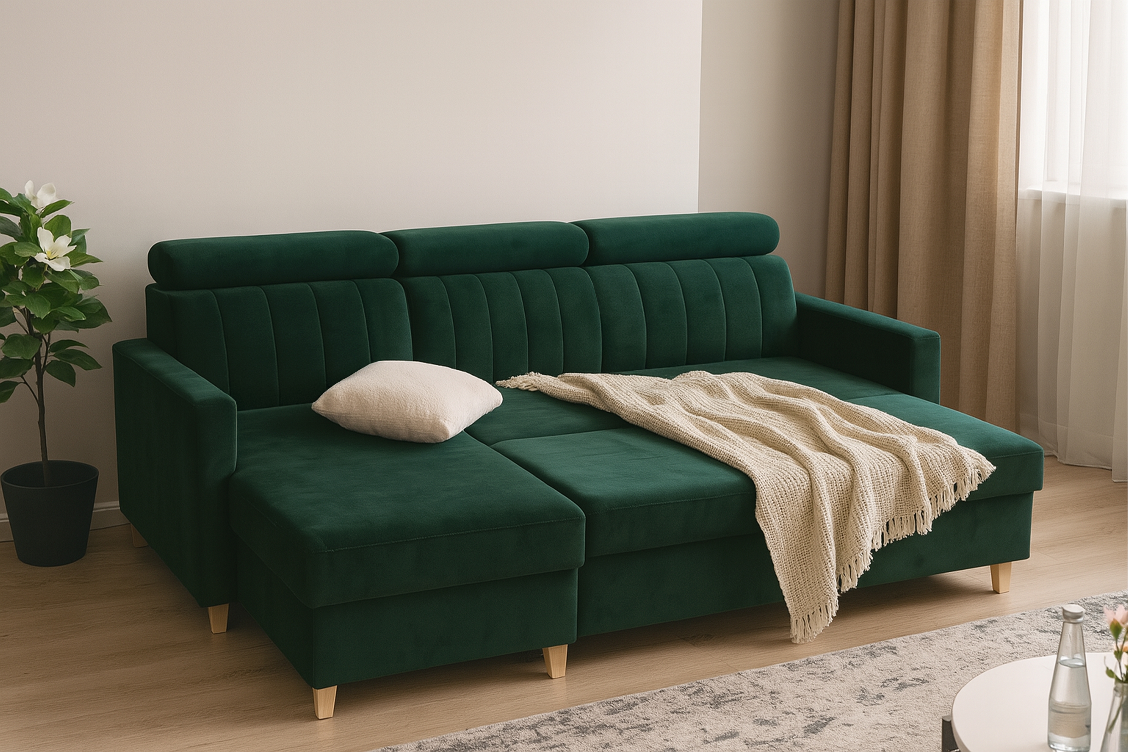 Rozkladacia rohová sedačka Vario univerzálna - zelený velúr Bluvel 78 Rohová sedacia súprava Vario s funkciou spánku uniwersalny prawo/Ľavá strana - Zelený velúr Bluvel 78