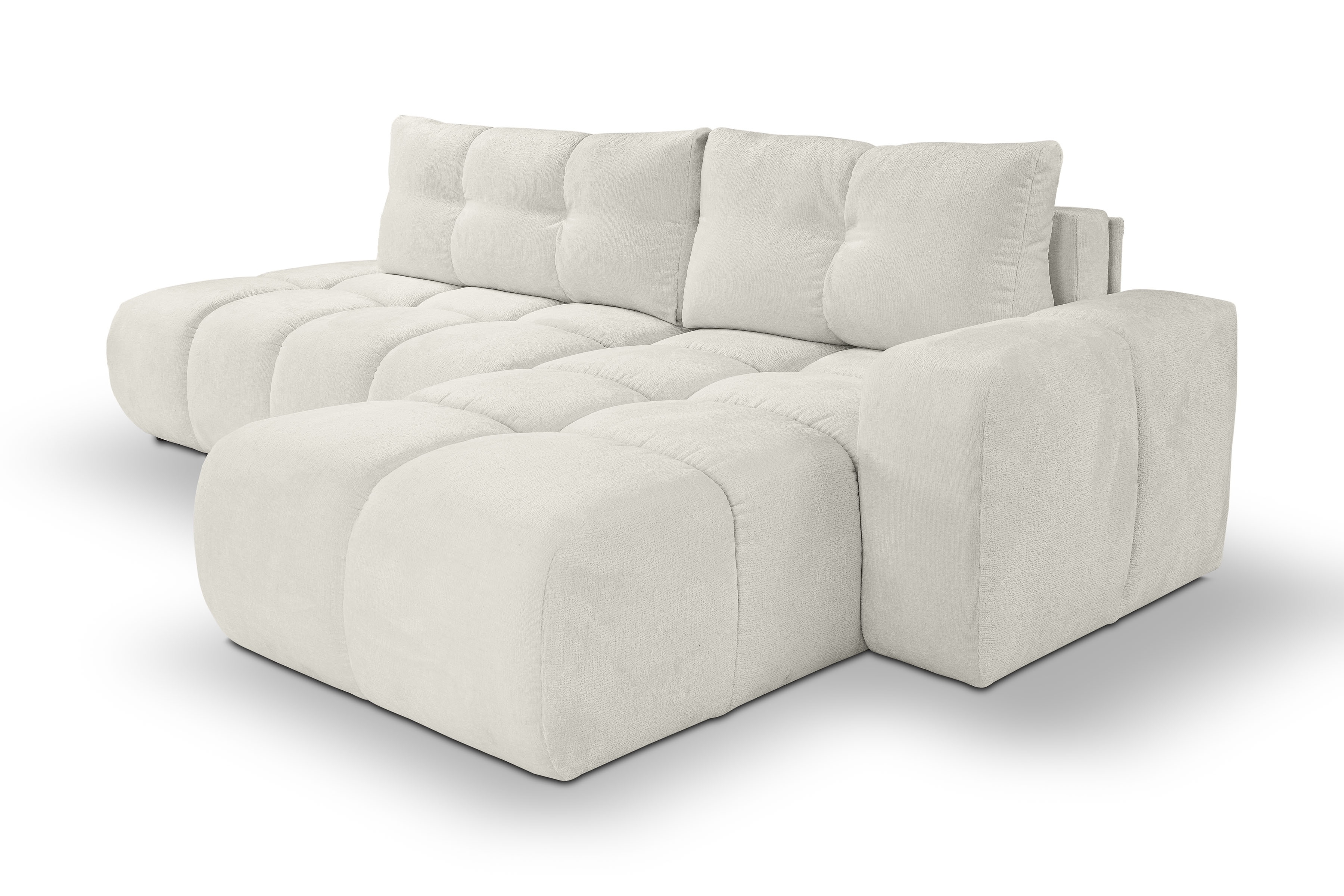 Rozkladacia rohová sedacia súprava Vebra pravá - krémová žinylka Perfect Harmony 02 Rohová sedacia súprava Vebra s funkciou spania pravá strana - Krémový šenil Perfect Harmony 02