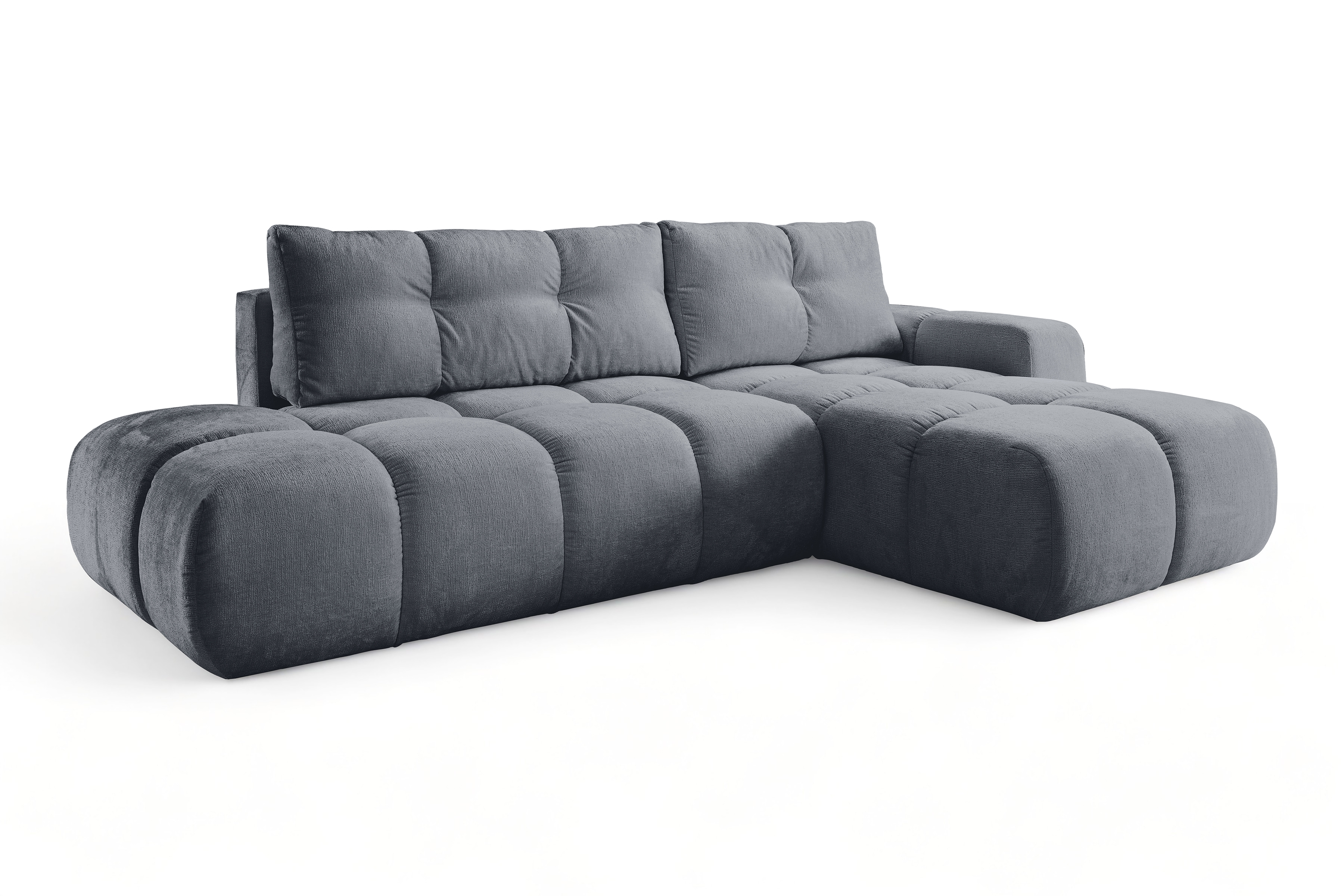 Rohová rozkládací sedací souprava Vebra pravá - grafitový šenil Perfect Harmony 90 Rohová sedací souprava Vebra s funkcí spaní pravá strana - Grafitový šenil Perfect Harmony 90