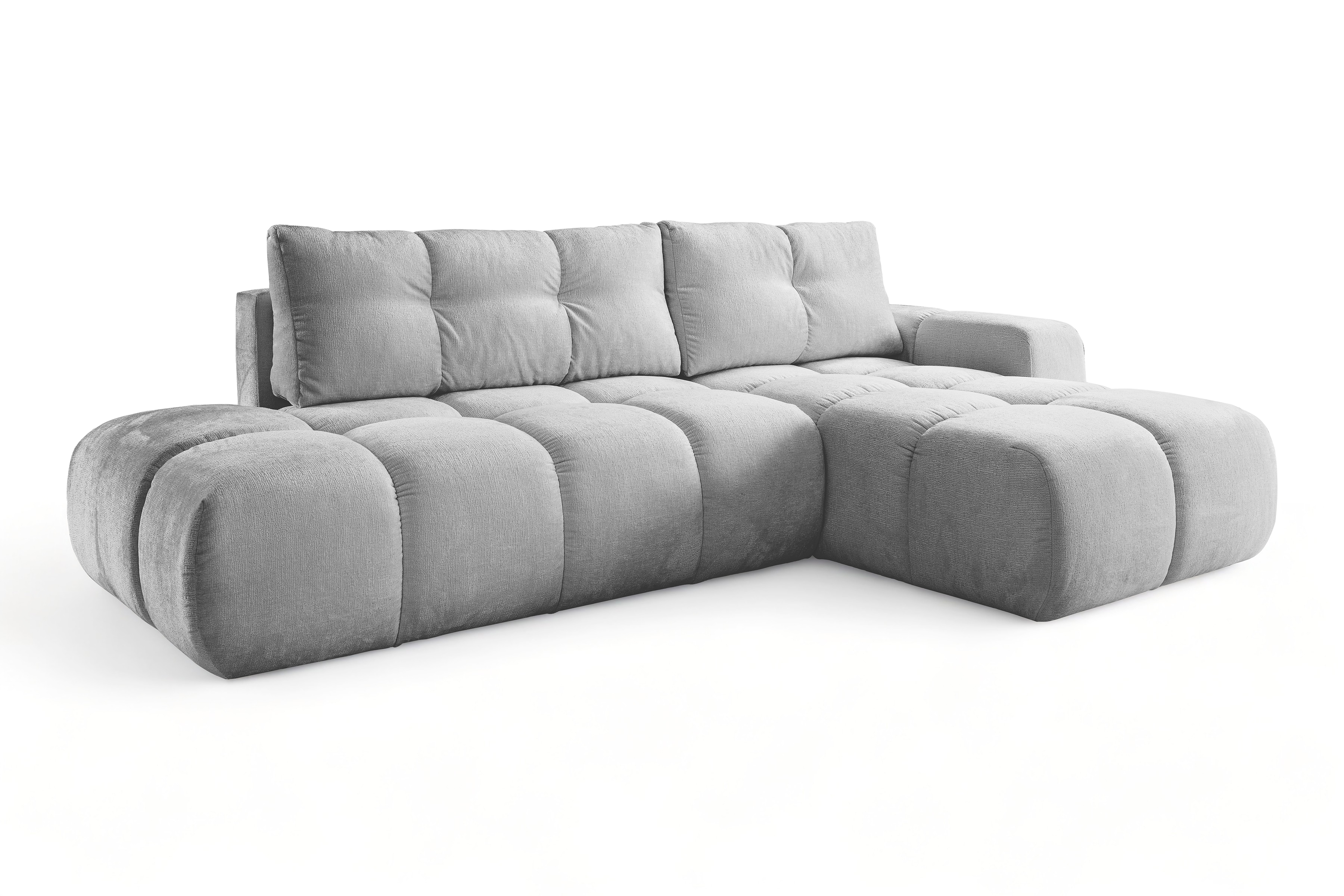 Rozkladacia rohová sedacia súprava Vebra pravá - šedá žinylka Perfect Harmony 82 Rohová sedacia súprava Vebra s funkciou spania pravá strana - šedý šenil Perfect Harmony 82