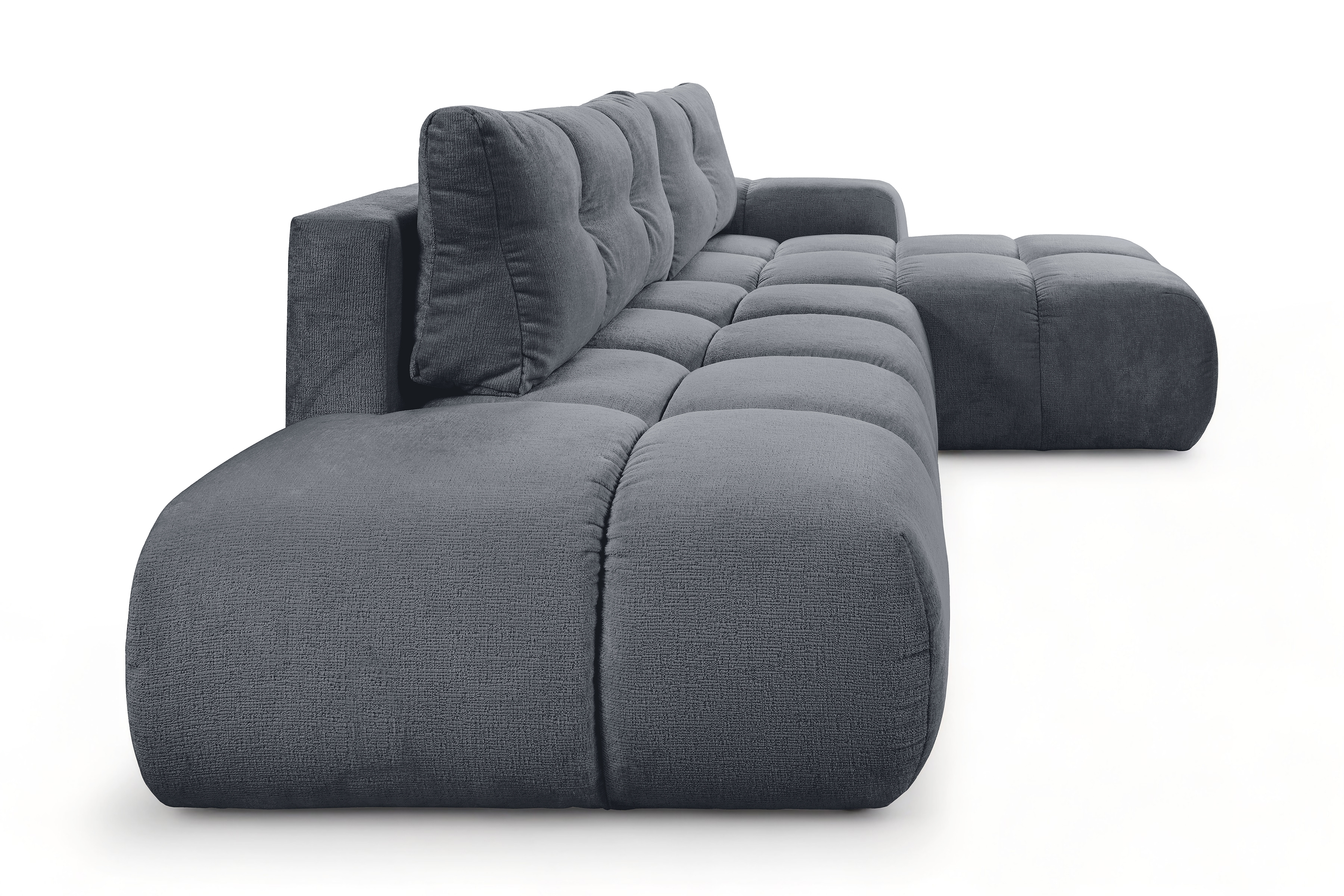 Rohová rozkládací sedací souprava Vebra pravá - grafitový šenil Perfect Harmony 90 Rohová sedací souprava Vebra s funkcí spaní pravá strana - Grafitový šenil Perfect Harmony 90