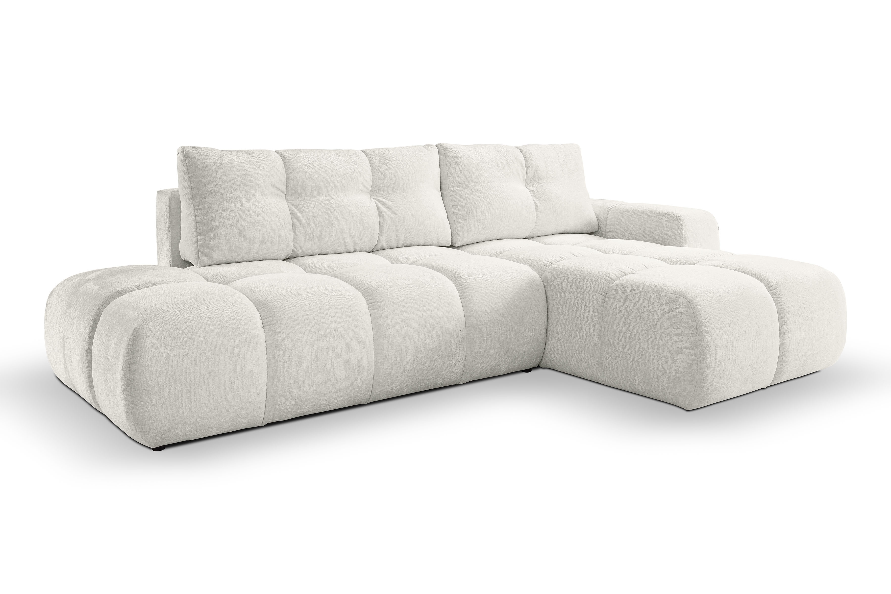 Rozkladacia rohová sedacia súprava Vebra pravá - krémová žinylka Perfect Harmony 02 Rohová sedacia súprava Vebra s funkciou spania pravá strana - Krémový šenil Perfect Harmony 02