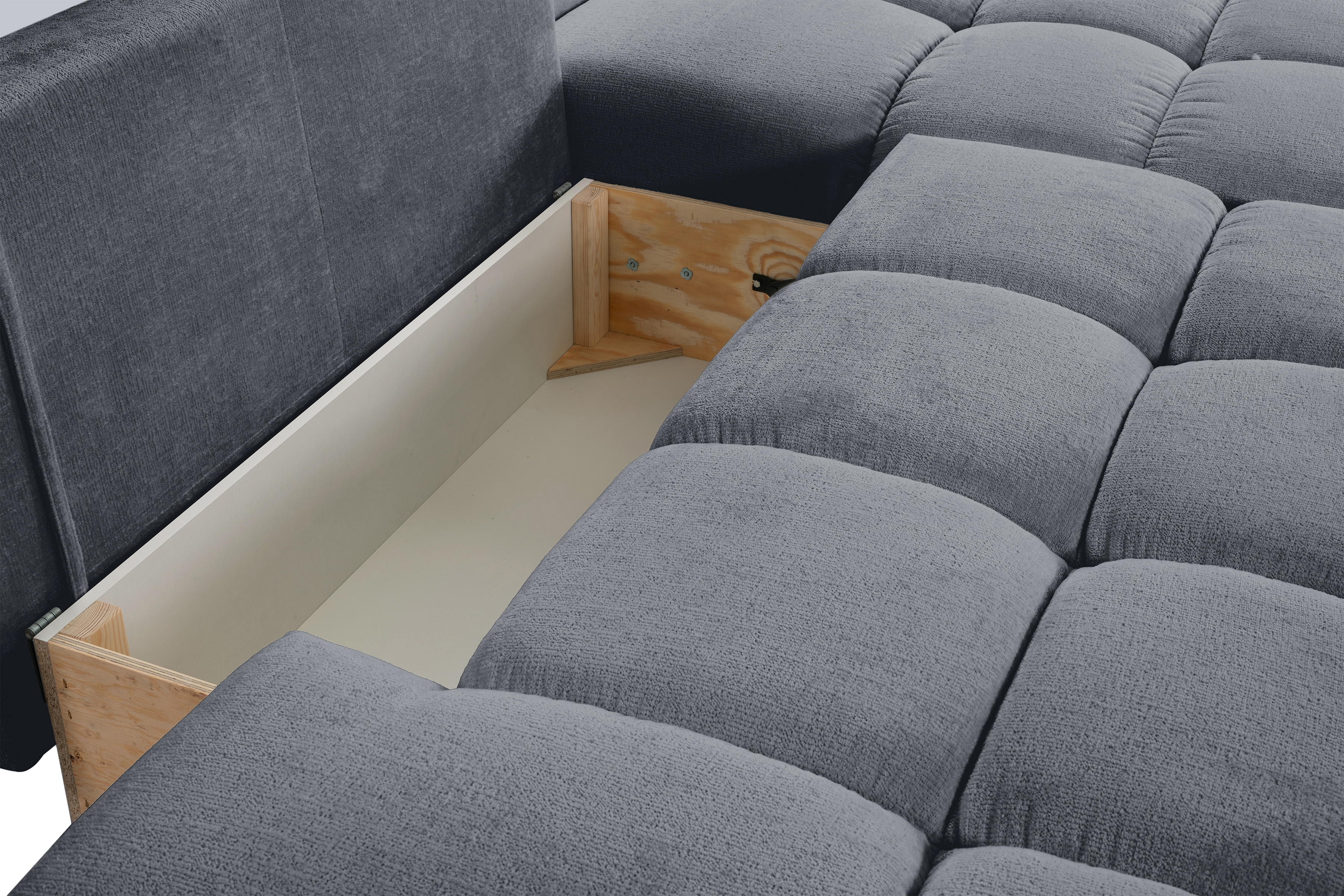 Rohová rozkládací sedací souprava Vebra pravá - grafitový šenil Perfect Harmony 90 Rohová sedací souprava Vebra s funkcí spaní pravá strana - Grafitový šenil Perfect Harmony 90