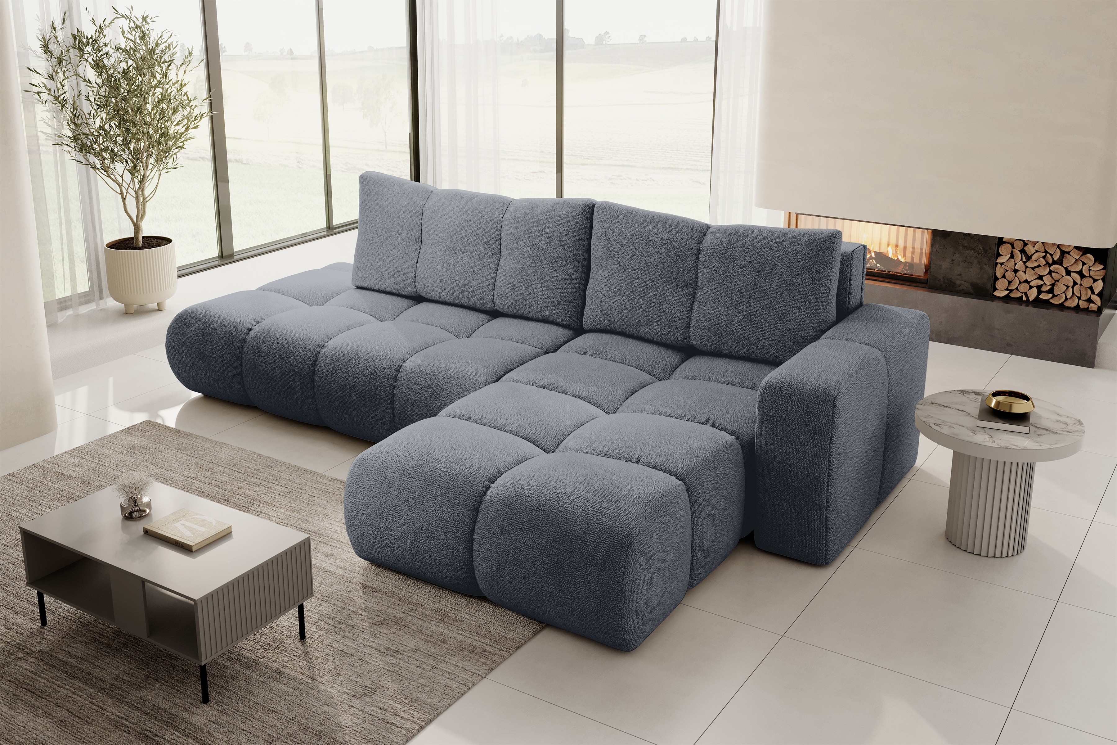 Rohová rozkládací sedací souprava Vebra pravá - grafitový šenil Perfect Harmony 90 Rohová sedací souprava Vebra s funkcí spaní pravá strana - Grafitový šenil Perfect Harmony 90