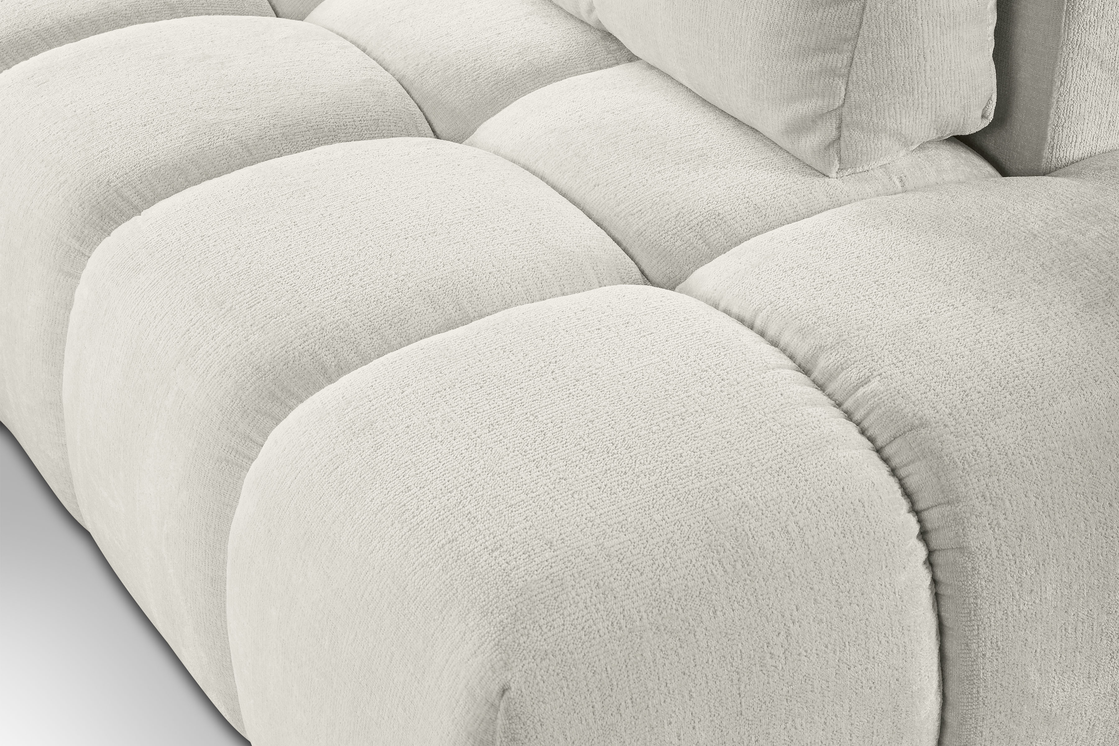 Rozkladacia rohová sedacia súprava Vebra pravá - krémová žinylka Perfect Harmony 02 Rohová sedacia súprava Vebra s funkciou spania pravá strana - Krémový šenil Perfect Harmony 02