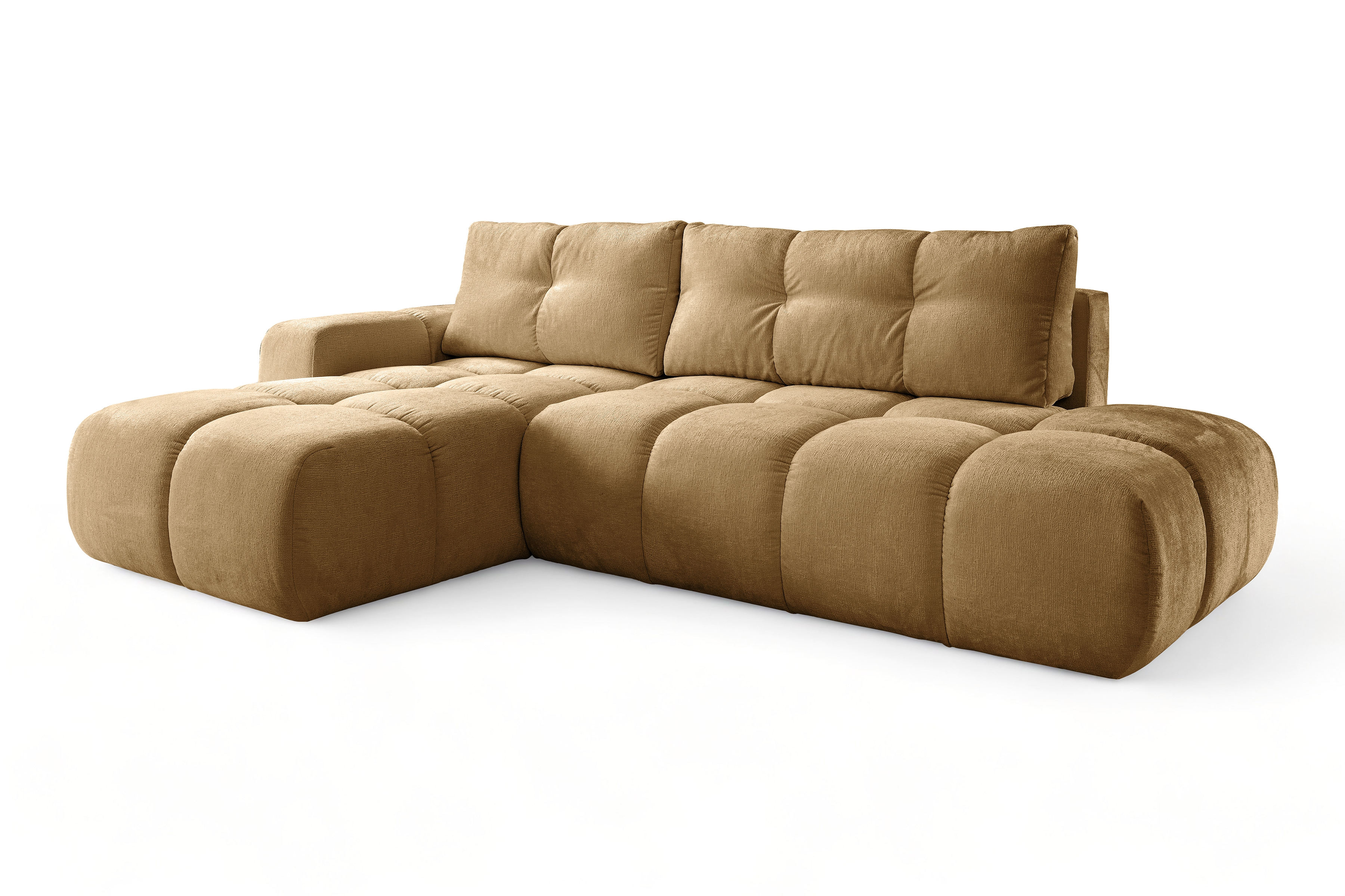 Rozkladacia rohová sedacia súprava Vebra ľavá - horčicová žinylka Perfect Harmony 56 Rohová sedacia súprava Vebra s funkciou spania Ľavá strana - horčicová šenil Perfect Harmony 56