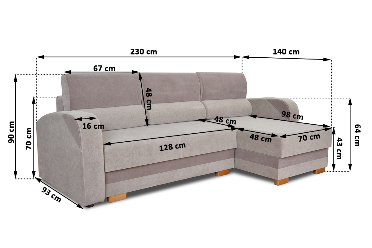 Rozkládací rohová sedací souprava Vegas Rohová sedací souprava Vegas - szczegolowe Rozměry