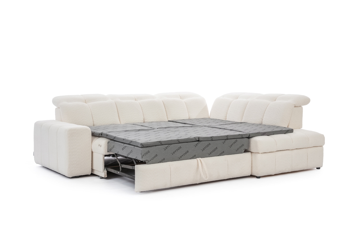 Elektrický rozkládací rohový gauč Magnelio L pravý - béžový Solar 3 Rohová sedací souprava z elektricky wysuwanym sedadlem i funkcja spaní Magnelio L pravá - béžová potahová látka snadno čistitelný Solar 3 