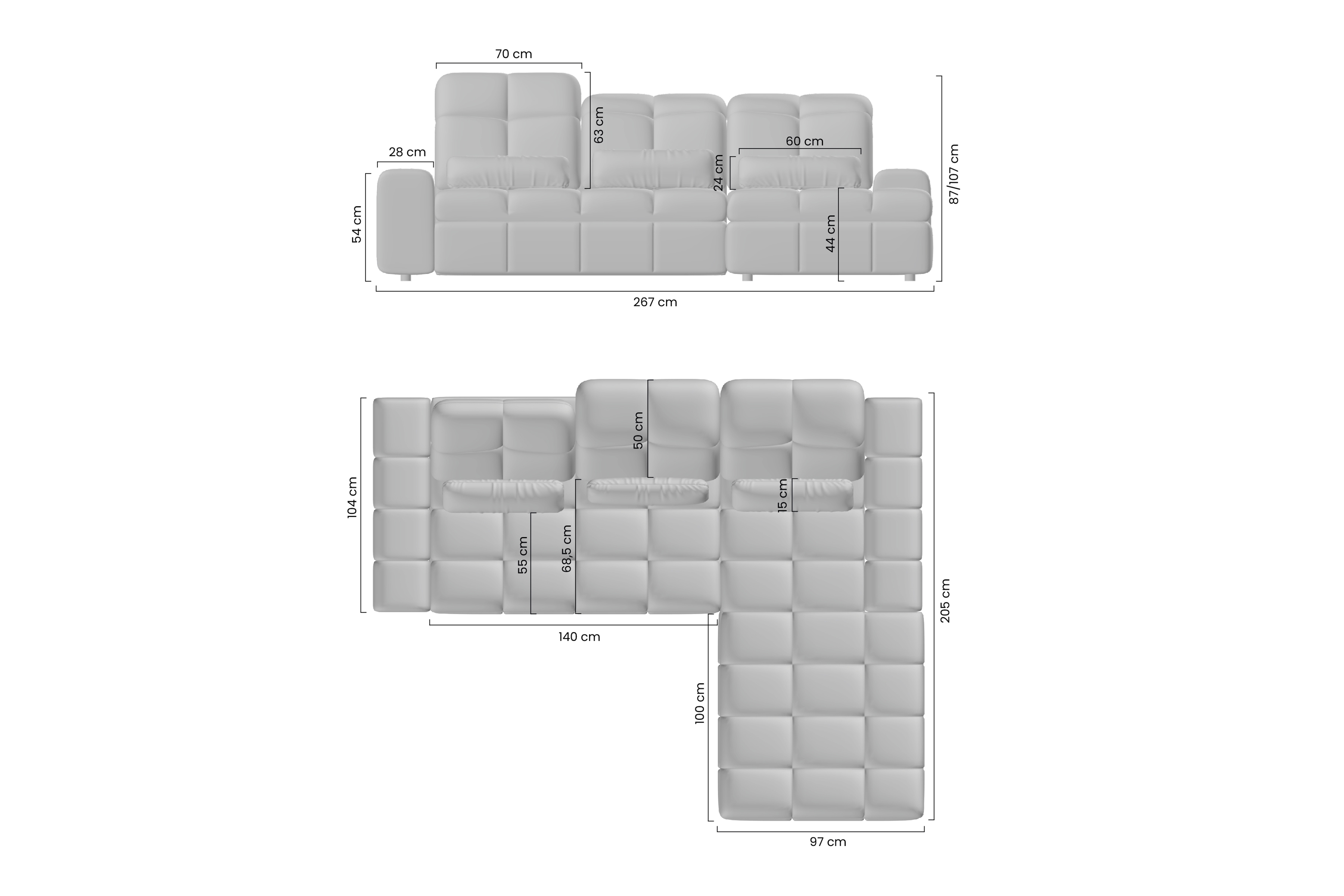 Elektrický rozkládací rohový gauč Magnelio Mini pravý - šedá bouclé Catch Me 25 Rohová sedací souprava z elektricky wysuwanym sedadlem i funkcja spaní Magnelio Mini pravá - šedá boucla Catch Me 25