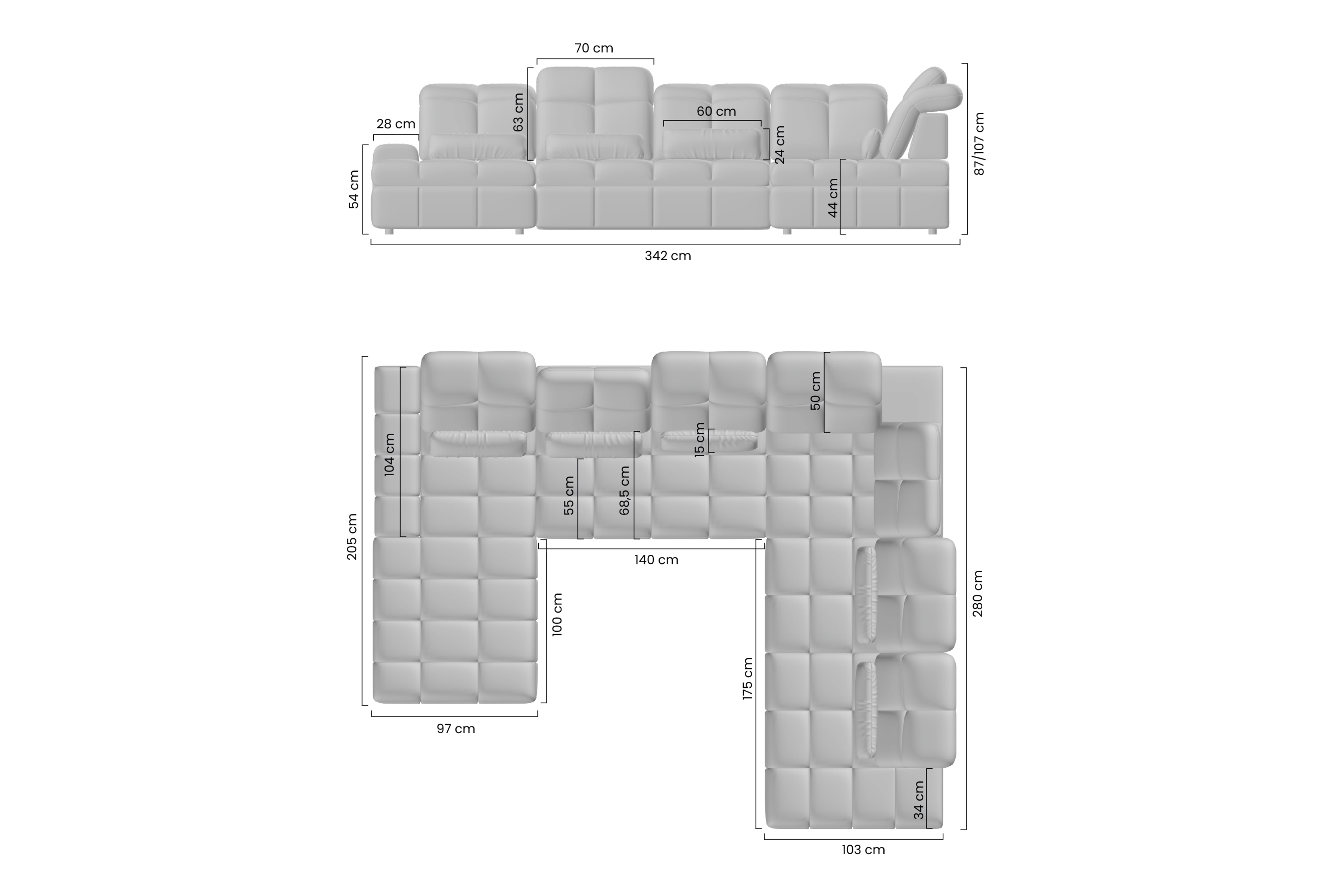 Elektrický rozkládací rohový gauč Magnelio U II Rohová sedací souprava z elektricky wysuwanym sedadlem i funkcja spaní Magnelio U II