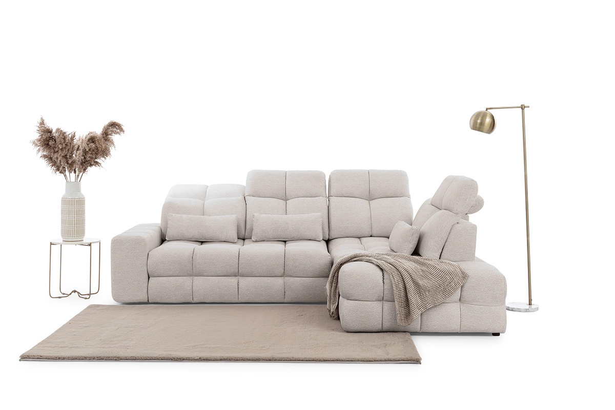 Rohová sedací souprava Magnelio Prestige L pravá s elektrickým vysouváním - béžová Perfect Harmony 02 Rohová sedací souprava z elektricky wysuwanym sedadlem Magnelio Prestige L pravá - béžová šenil Perfect Harmony 02 