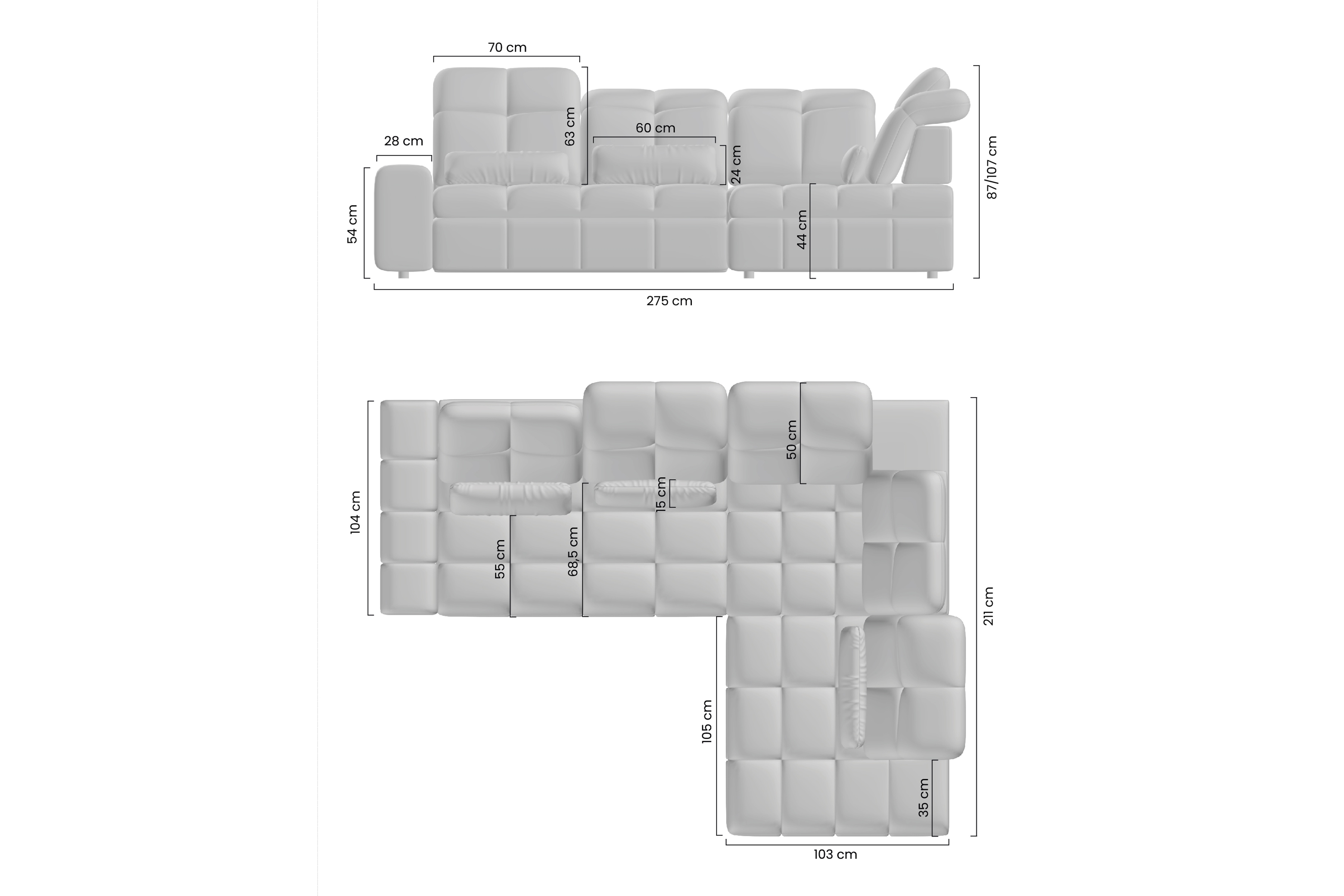 Rohová sedací souprava Magnelio Prestige L pravá s elektrickým výsuvem - béžová Leo 03 Rohová sedací souprava z elektricky wysuwanym sedadlem Magnelio Prestige L pravá - snadno čistitelný béžová Pletenina Leo 03