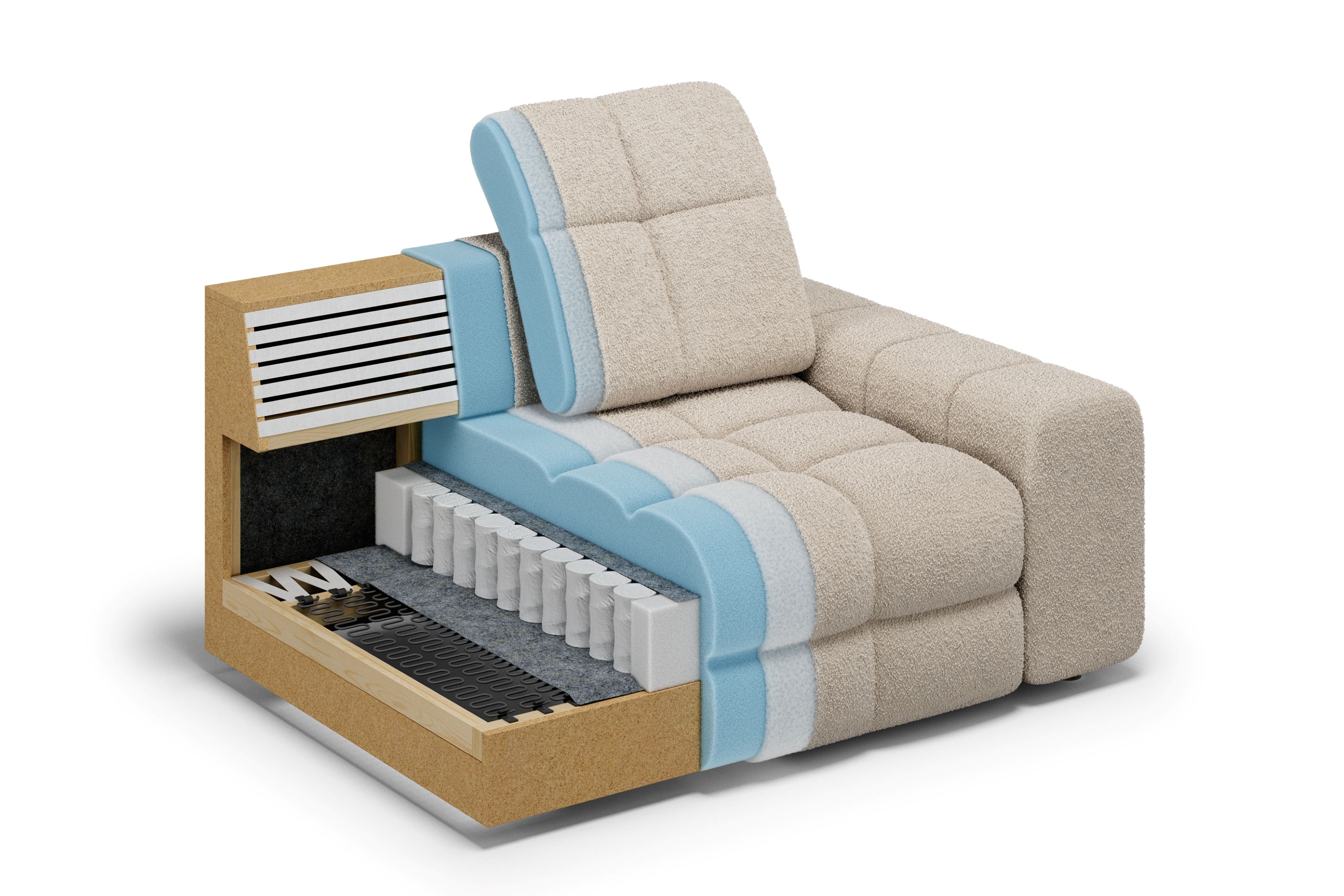 Rohová sedací souprava Magnelio Prestige U III levá s elektrickým vysouváním - béžová látka Raven 22 Rohová sedací souprava z elektricky wysuwanym sedadlem Magnelio Prestige U III levá - béžová boucle Raven 22