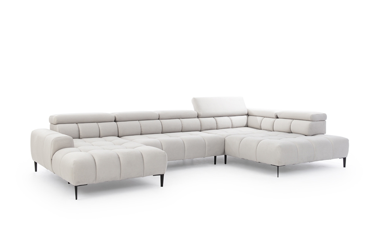 Rohová rozkladacia sedacia súprava PA XL pravá s elektrickým polohovaním - sivý zamat Solar 80 svetlý Rohová sedacia súprava s elektricky nastaviteľným sedadlom 