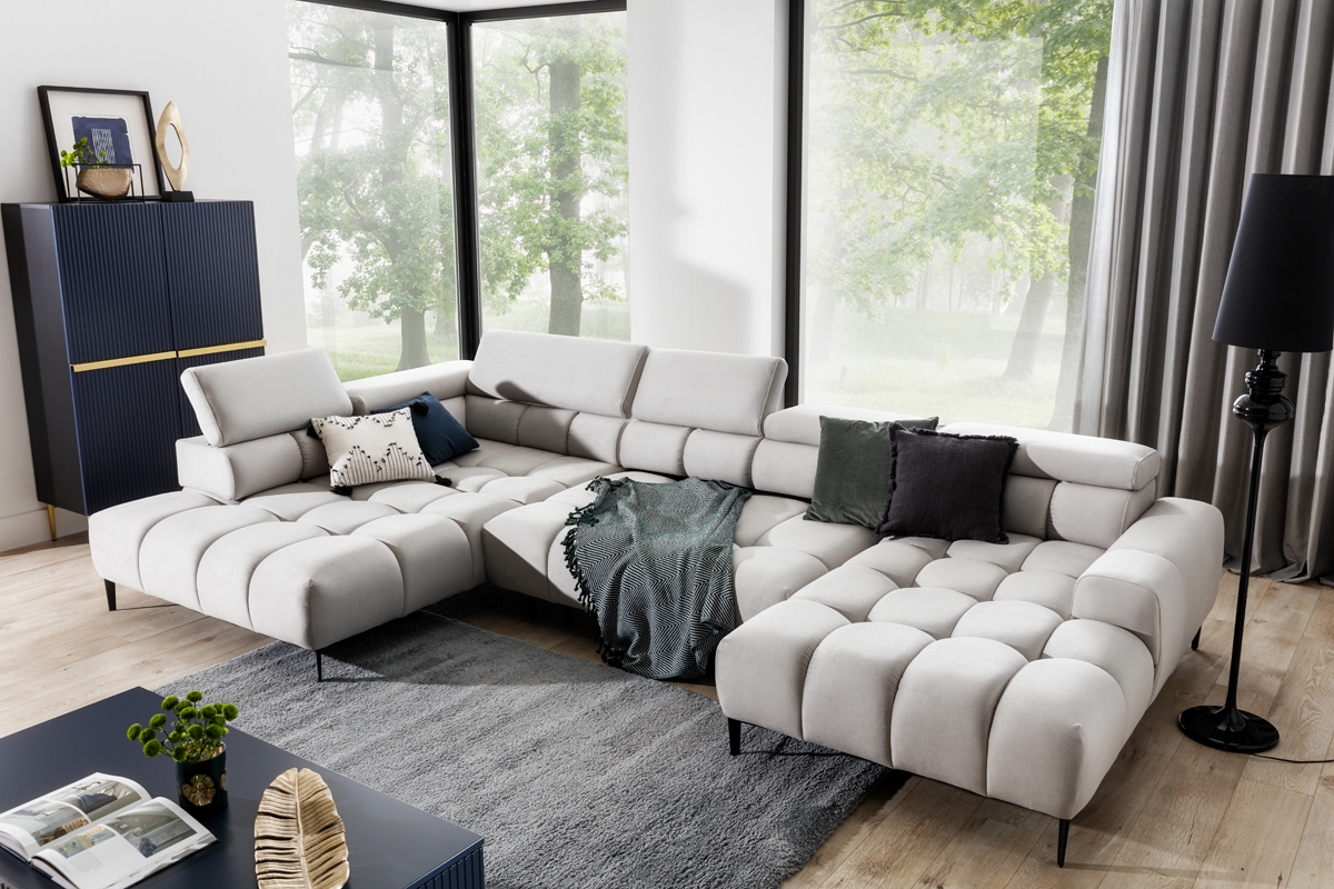 Rohová rozkladacia sedacia súprava PA XL ľavá s elektrickým rozkladom - sivá látka Solar 80 šedý Rohová sedacia súprava s elektricky výsuvným sedákem 