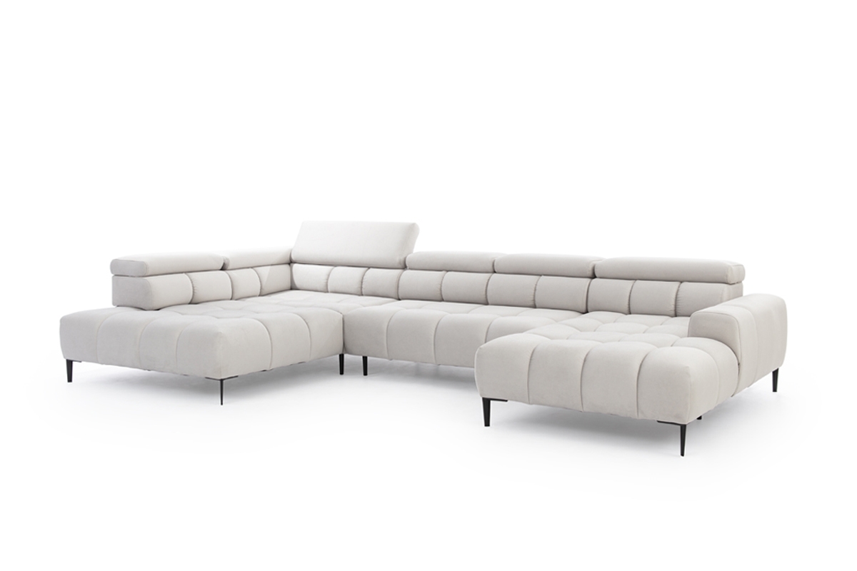 Rohová rozkladacia sedacia súprava PA XL ľavá s elektrickým rozkladom - sivá látka Solar 80 šedý Rohová sedacia súprava z regulowanymi zaglowkami, w ksztalcie litery U 