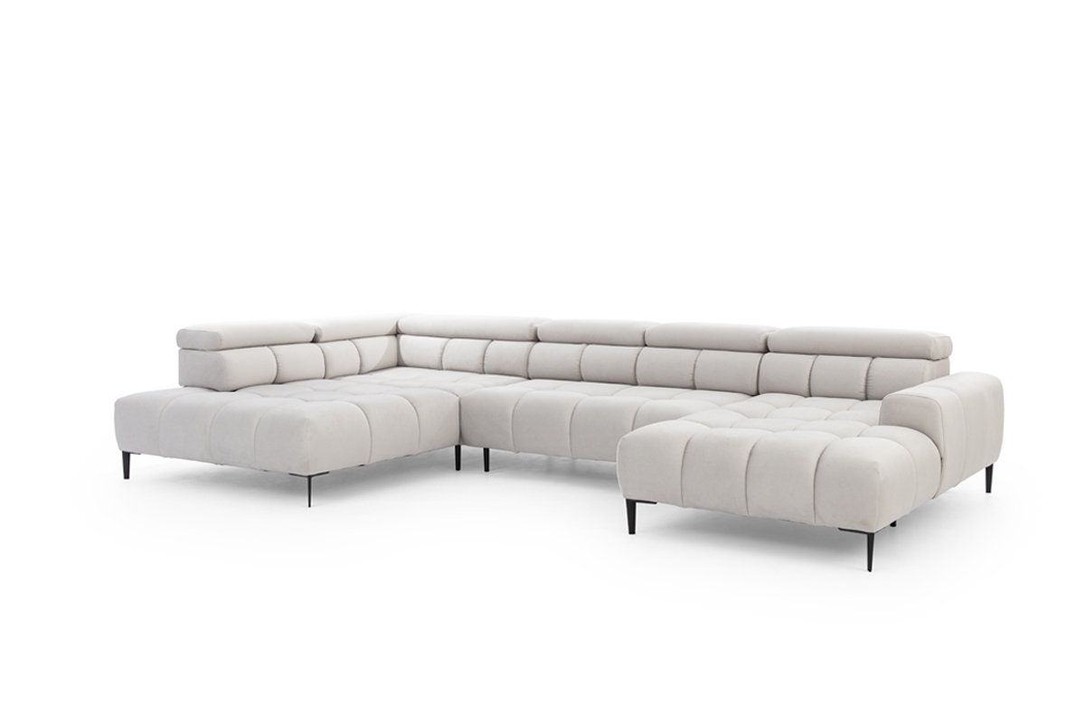 Rohová rozkladacia sedacia súprava PA XL ľavá s elektrickým rozkladom - sivá látka Solar 80 šedý Rohová sedacia súprava z wysokimi nozkami 