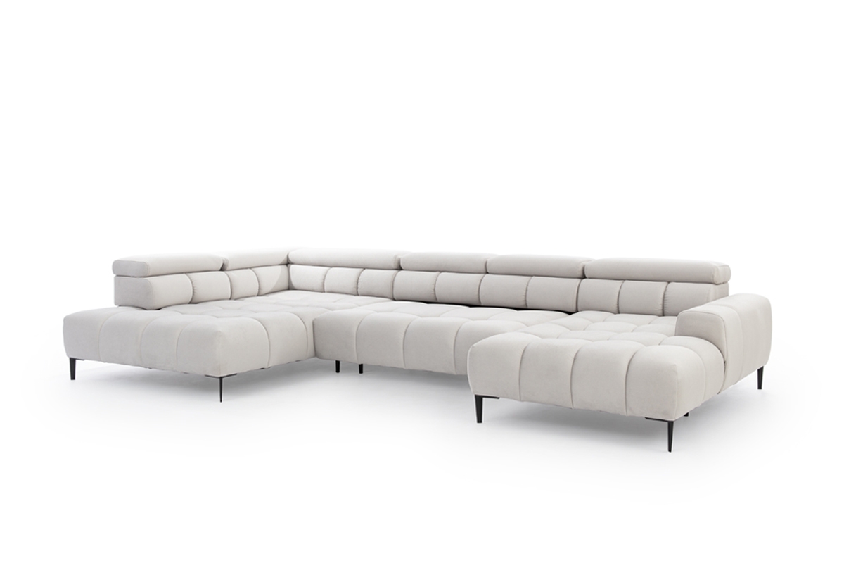 Rohová rozkladacia sedacia súprava PA XL ľavá s elektrickým rozkladom - sivá látka Solar 80 svetlý Rohová sedacia súprava, w ksztacie U, do nowoczesnego salonu 