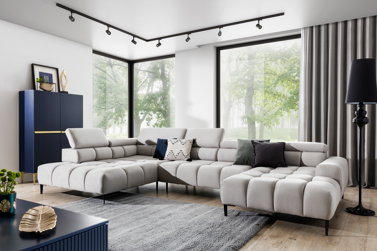 Rohová rozkladacia sedacia súprava PA XL ľavá s elektrickým rozkladom - sivá látka Solar 80 šedý Rohová sedacia súprava do nowoczesnego salonu , w ksztalcie U