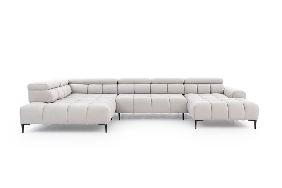 Rohová rozkladacia sedacia súprava PA XL ľavá s elektrickým rozkladom - sivá látka Solar 80 svetlý Rohová sedacia súprava s prešívaným siedziskiem 