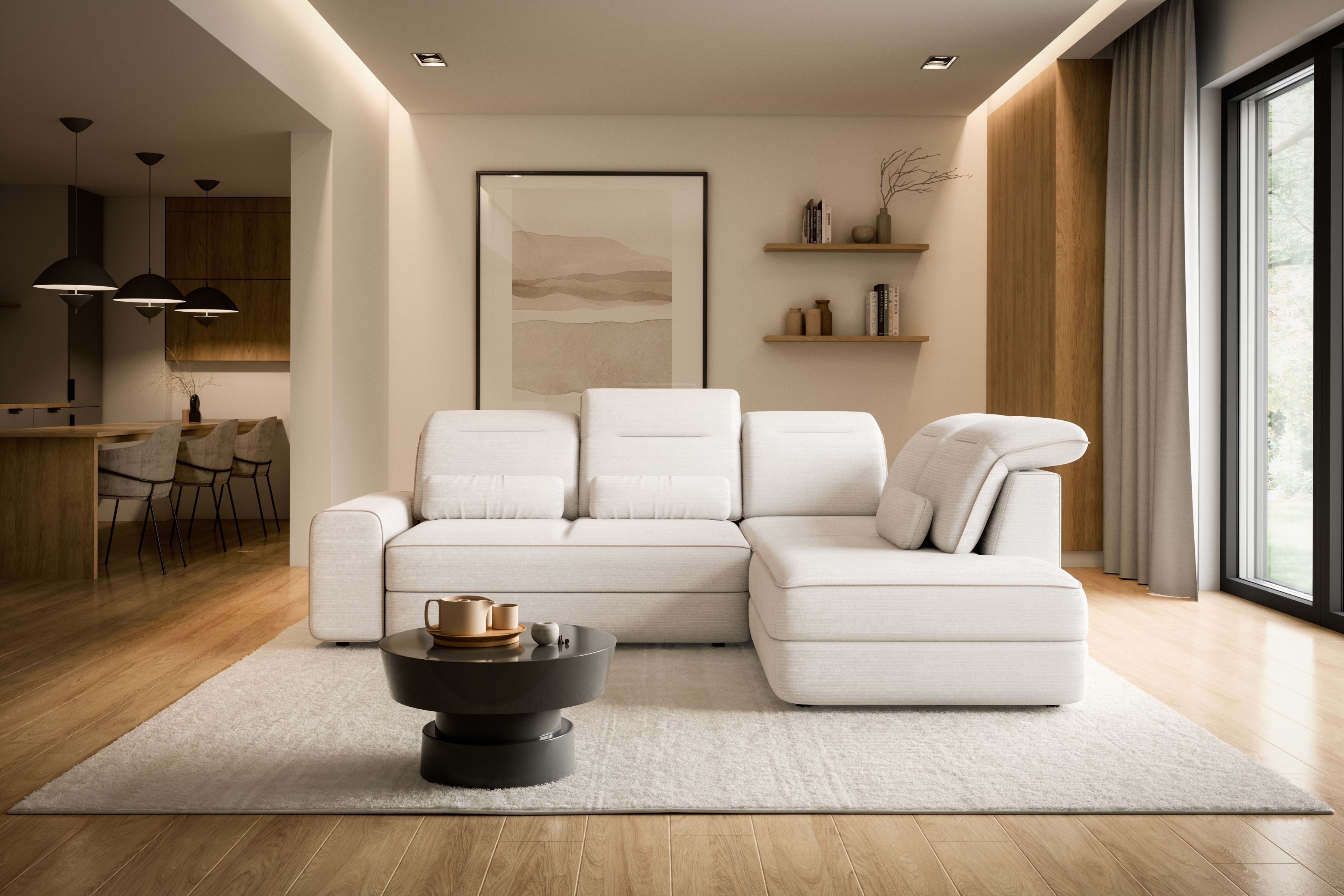 Rohová pohovka Tulia L s elektricky výsuvným sedákem Rohová sedací souprava z elektricky wysuwanym sedadlem Tulia L