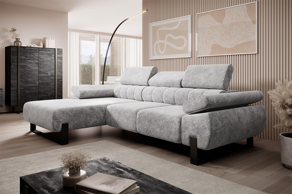 Rohová sedacia súprava s el. výsuvným sedákom Verica Mini ľavá - šedý zamat Ive 1 Rohová sedacia súprava Verica Aranzacja