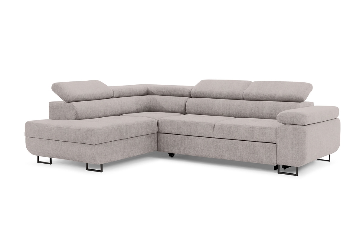 Rozkladacia rohová sedacia súprava Annabelle L ľavá - béžová pletenina Maya 01 / čierne nožičky Rohová sedacia súprava s funkciou spania Annabelle L Ľavá strana - Béžová látka Maya 01 / nožičky čierny