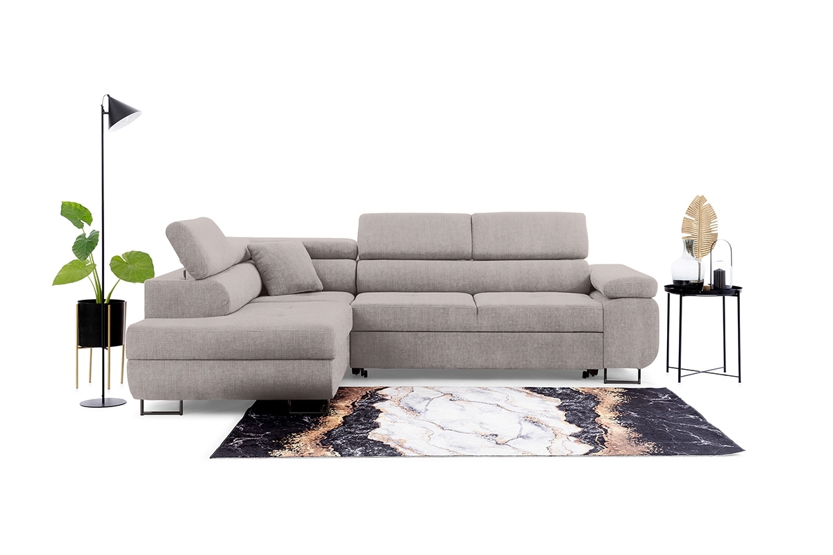 Rozkladacia rohová sedacia súprava Annabelle L ľavá - béžová pletenina Maya 01 / čierne nožičky Rohová sedacia súprava s funkciou spania Annabelle L Ľavá strana - Béžová látka Maya 01 / nožičky čierny