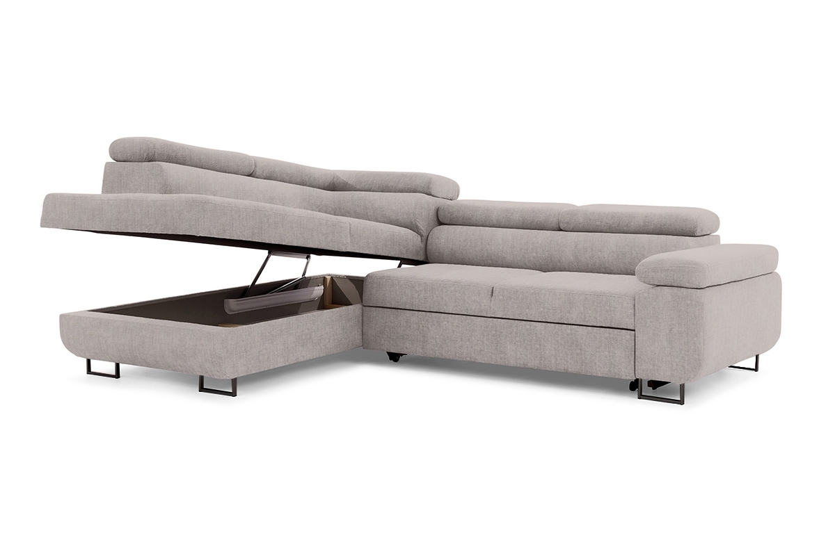 Rozkladacia rohová sedacia súprava Annabelle L ľavá - béžová pletenina Maya 01 / čierne nožičky Rohová sedacia súprava s funkciou spania Annabelle L Ľavá strana - Béžová látka Maya 01 / nožičky čierny