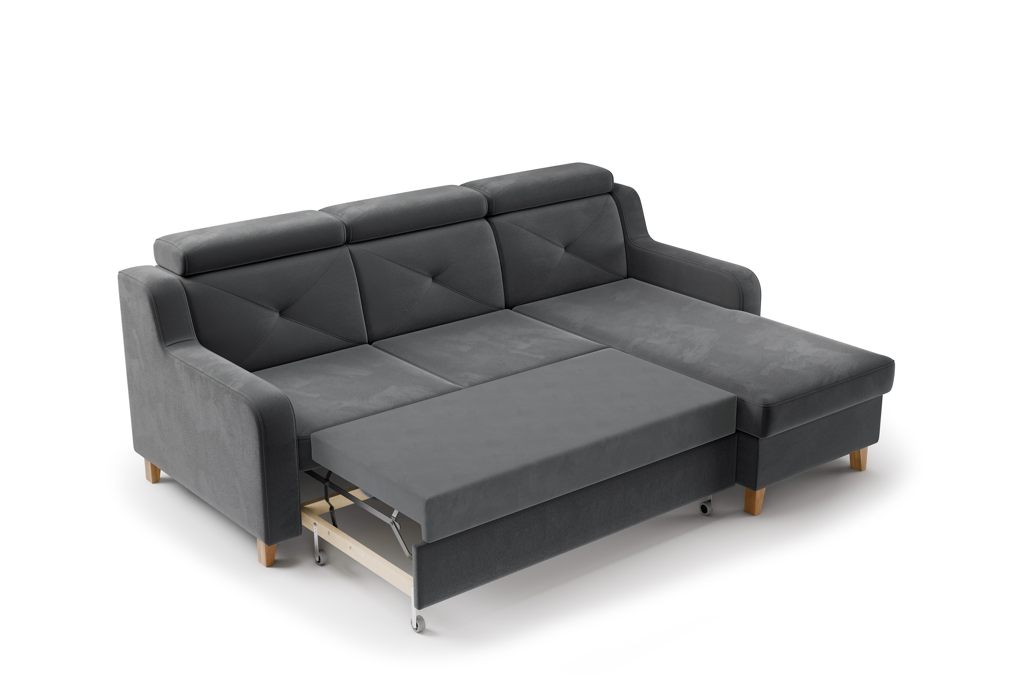 Rozkládací rohová sedací souprava Laksaro pravá - šedá látka Jasmine 96 Rohová sedací souprava rozkládací Laksaro pravá - šedá samet Jasmine 96